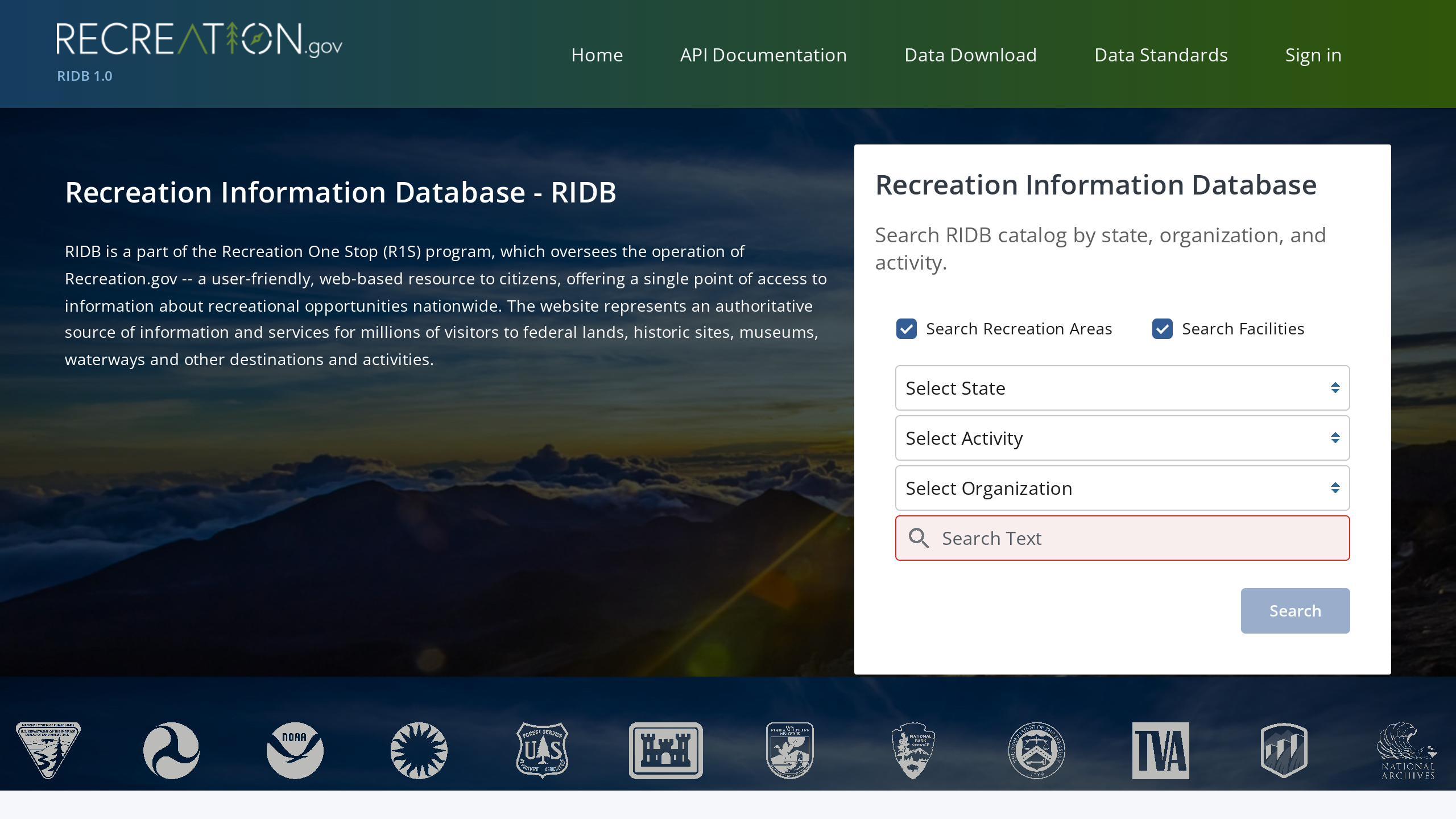 Recreation Information Database's website screenshot