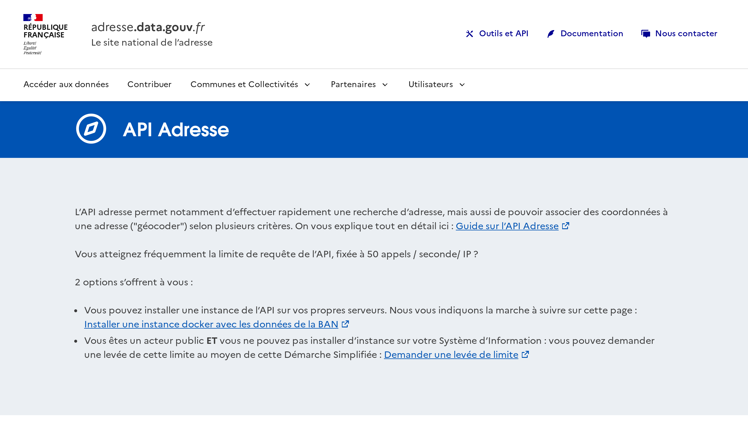 API Adresse's website screenshot