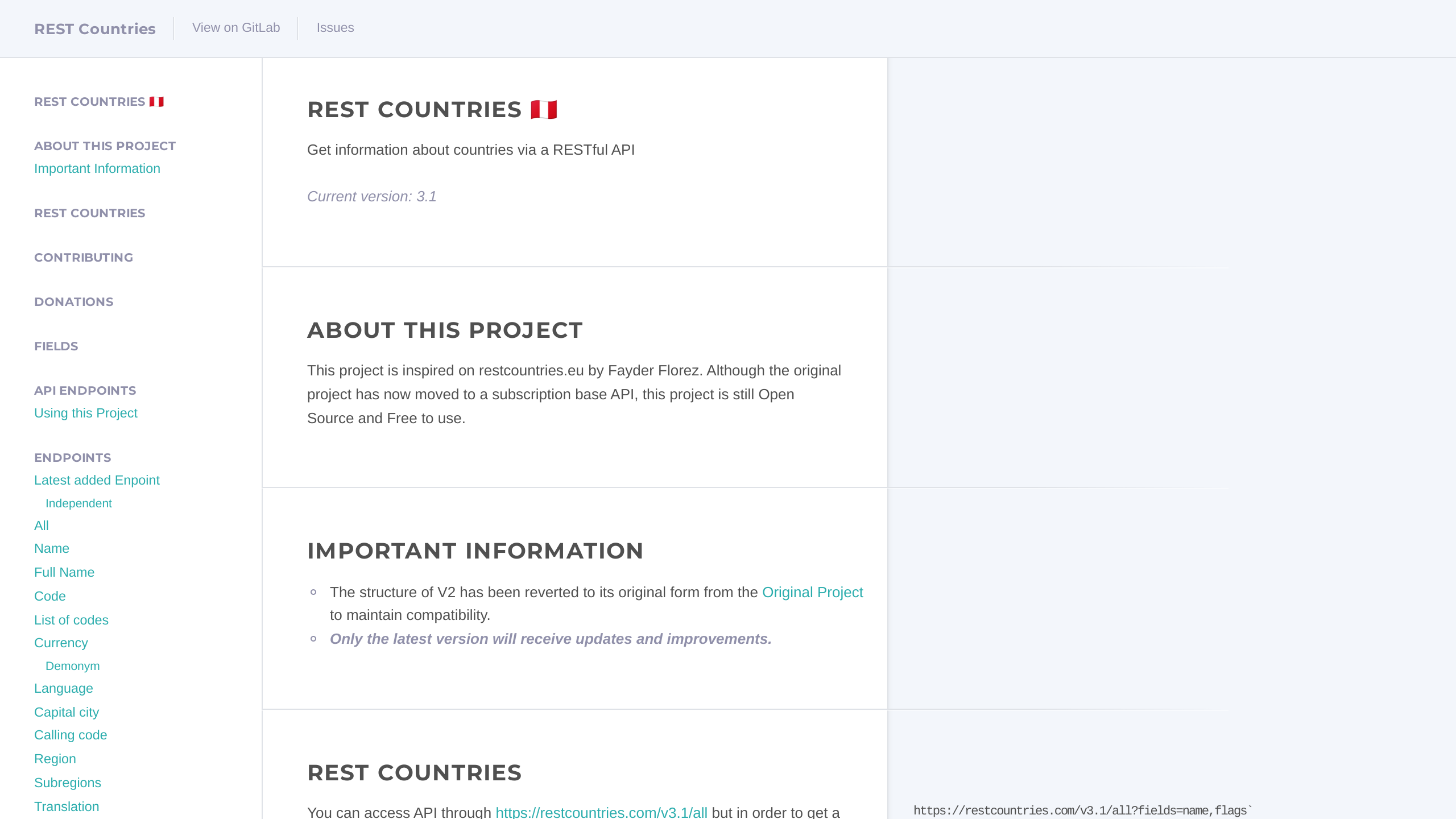 REST Countries's website screenshot