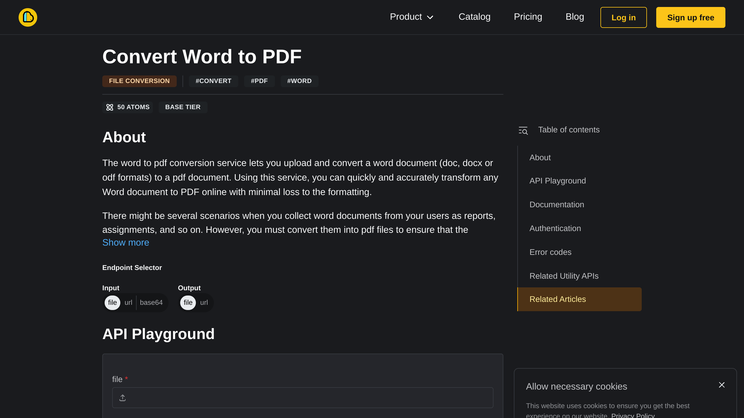 Convert Word to PDF's website screenshot