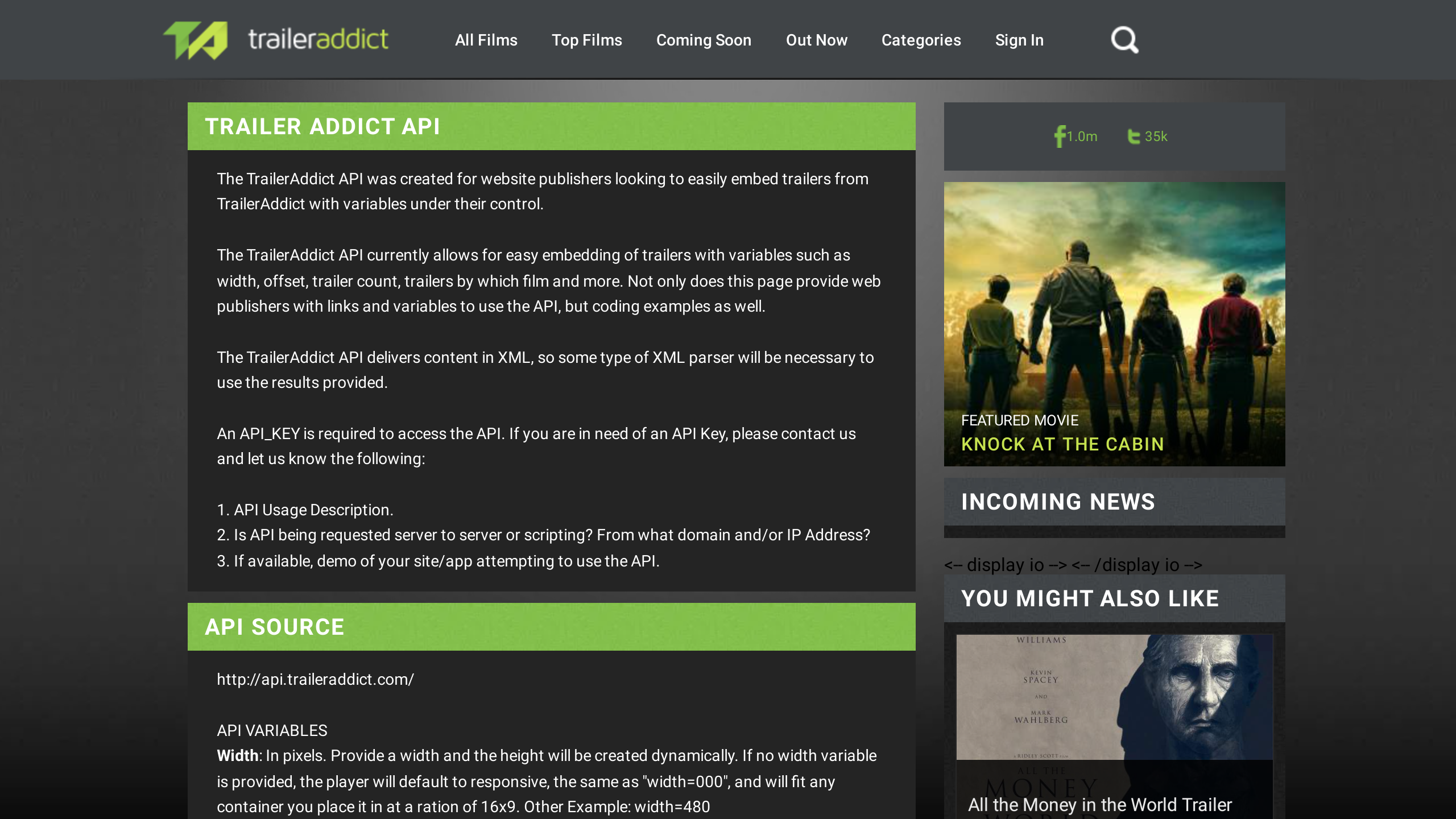 TrailerAddict's website screenshot