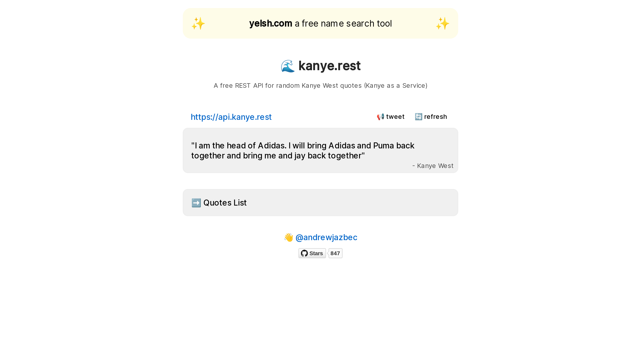 kanye.rest's website screenshot