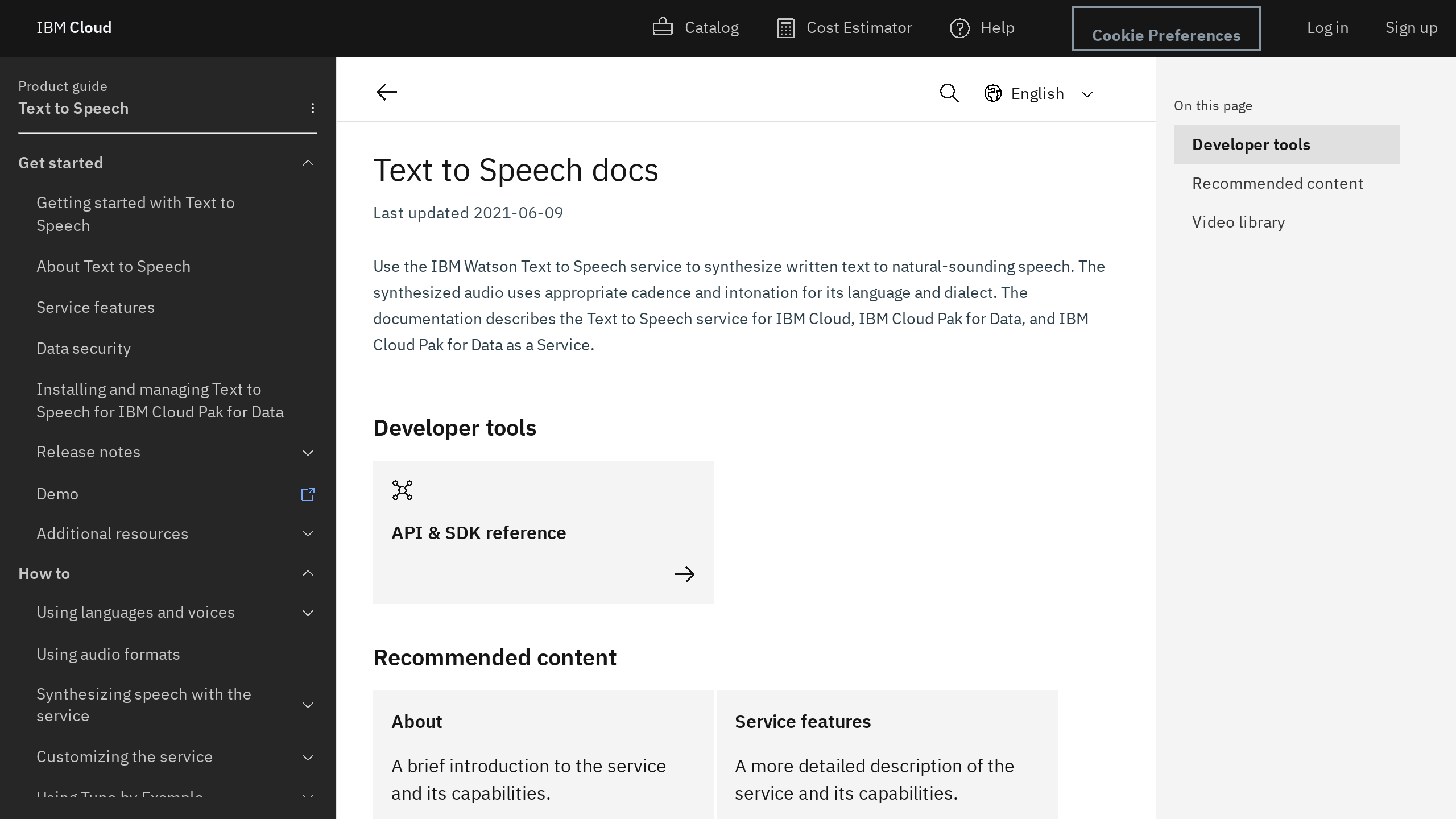 IBM Text to Speech's website screenshot