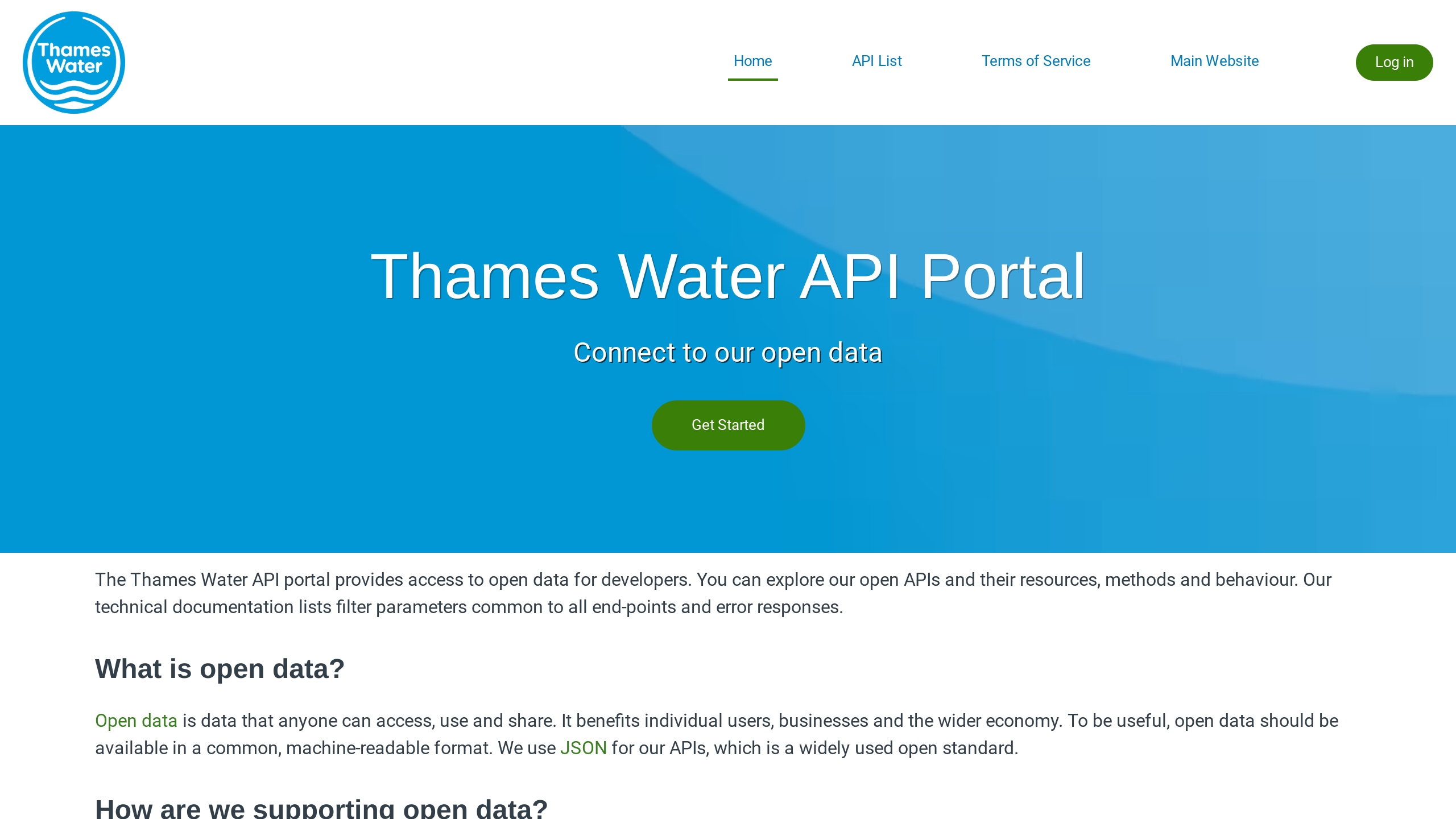 Thames Water Open Data's website screenshot