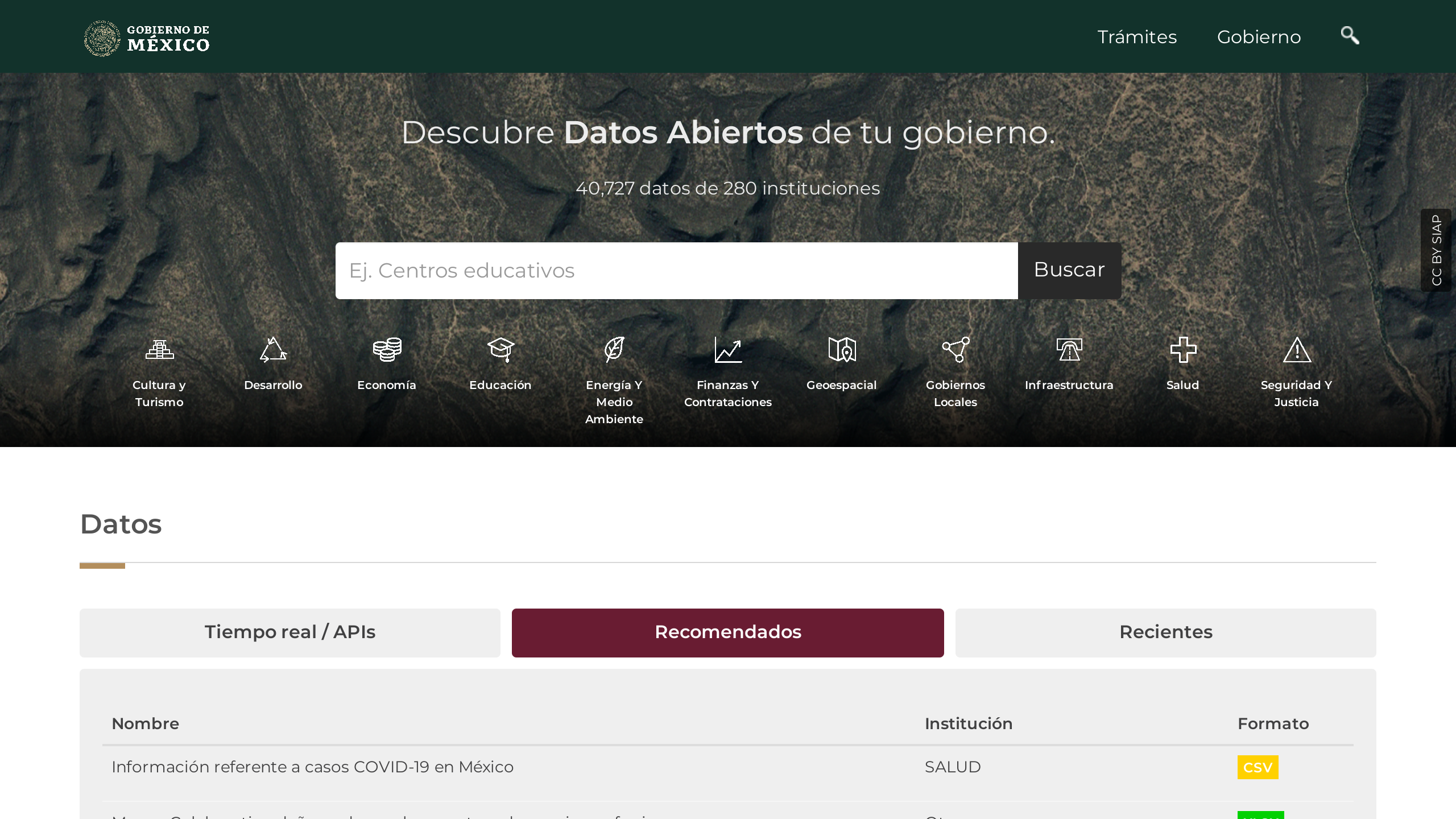 Open Government, Mexico's website screenshot