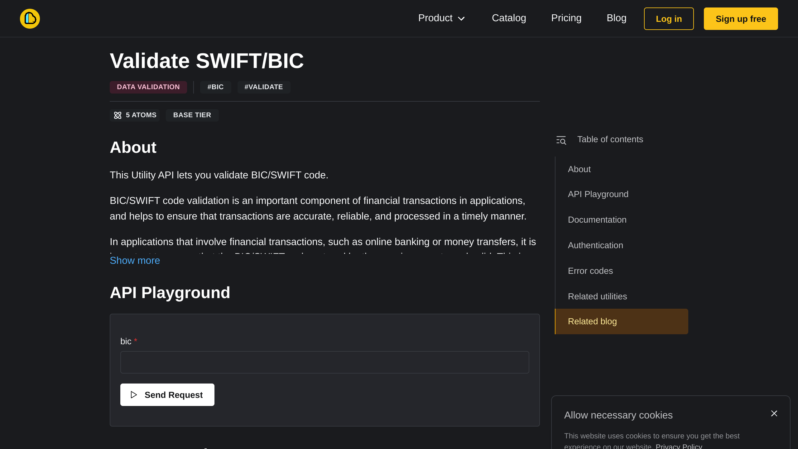 Validate Swift/BIC 's website screenshot