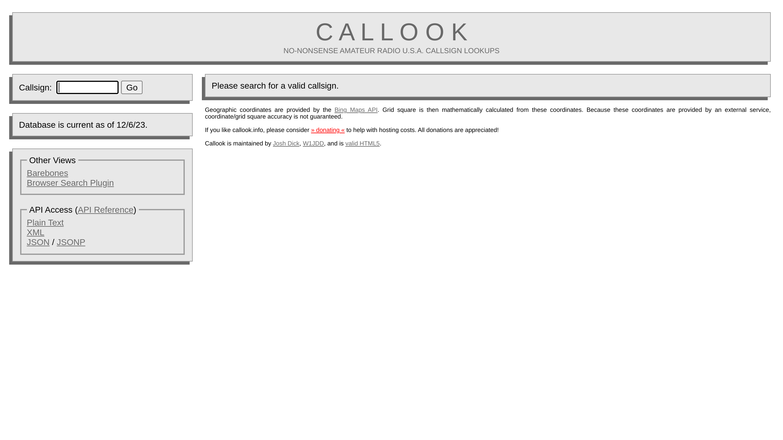 Callook.info's website screenshot