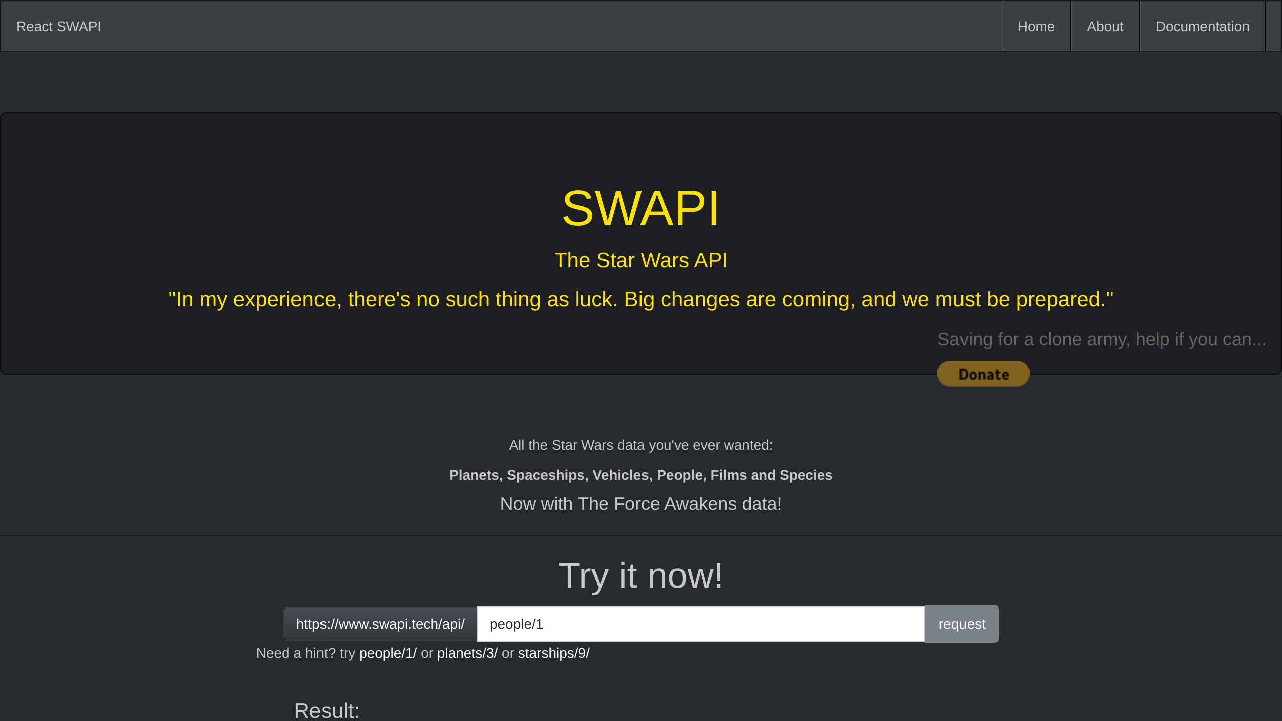 SWAPI's website screenshot