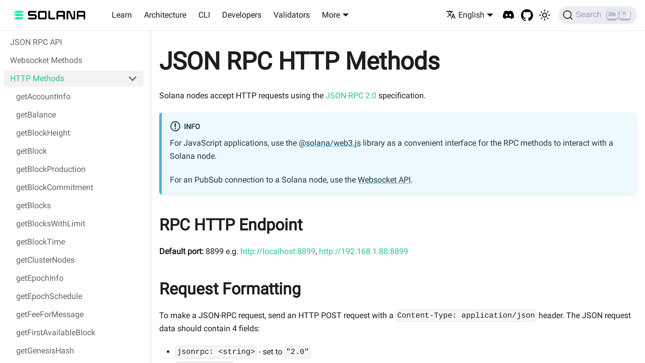 Solana JSON RPC's website screenshot