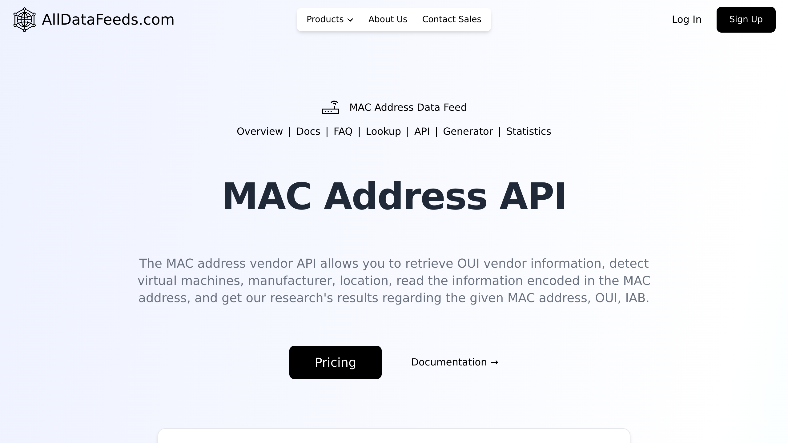 MAC address vendor lookup's website screenshot