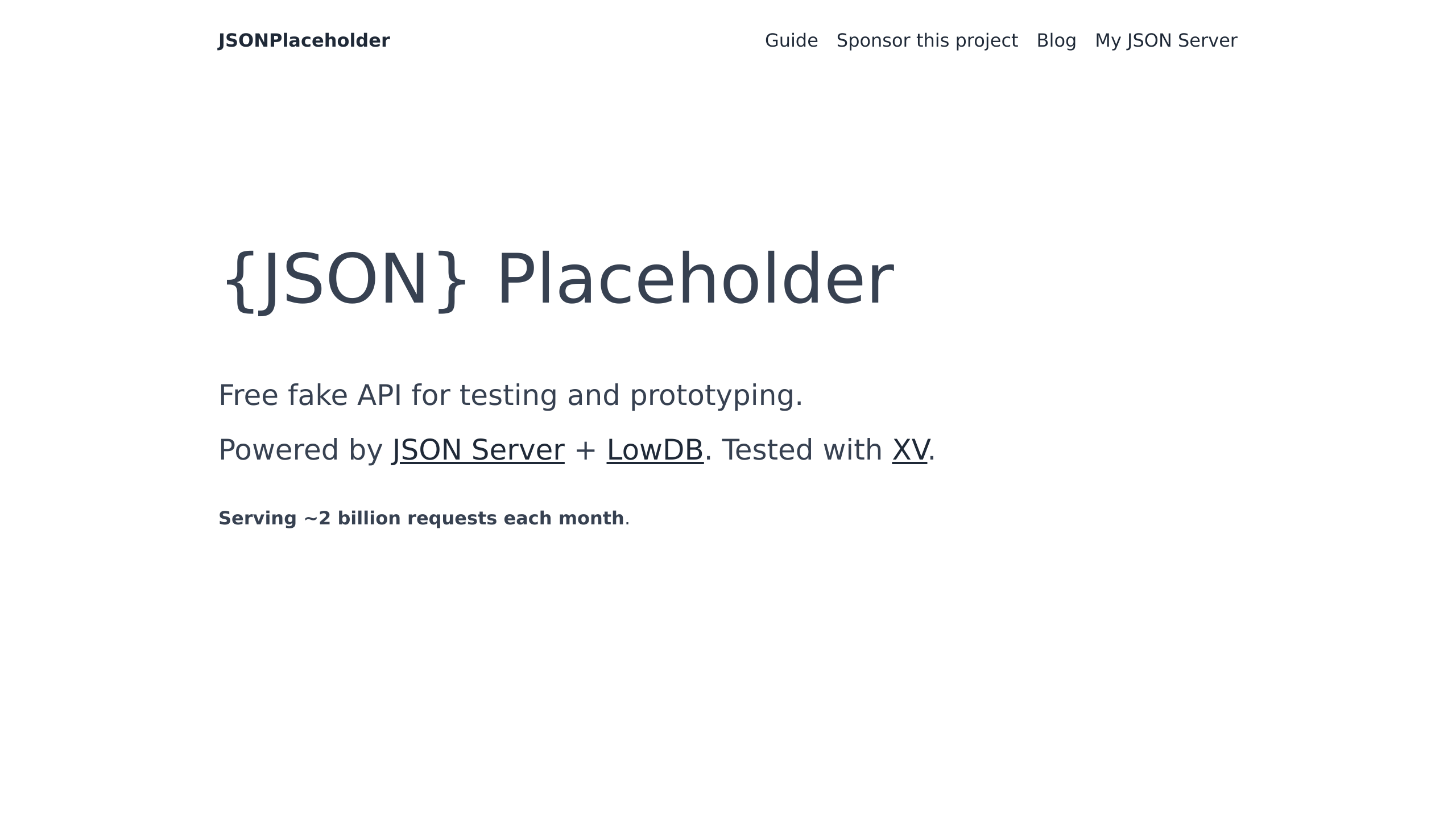 JSONPlaceholder's website screenshot