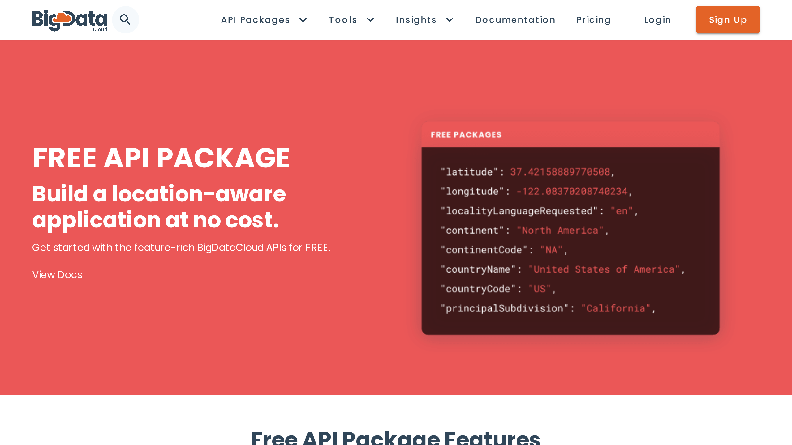 BigDataCloud's Free API's website screenshot