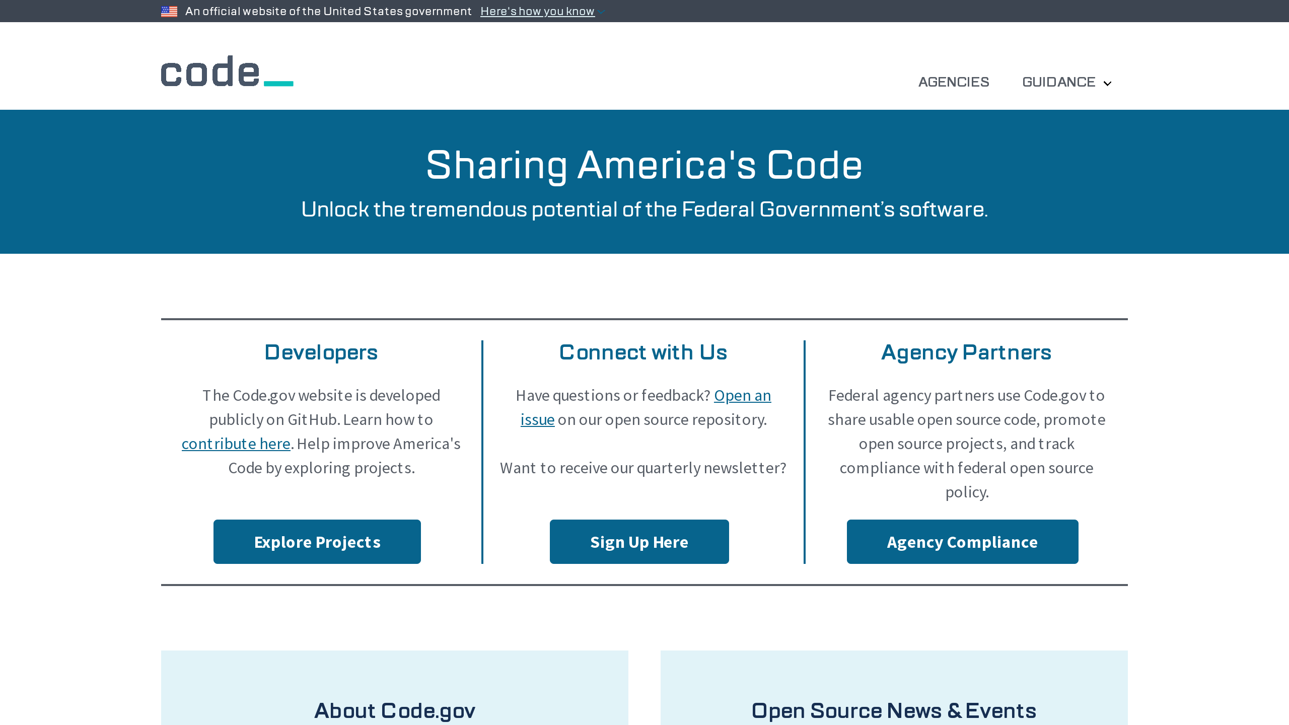 Code.gov's website screenshot