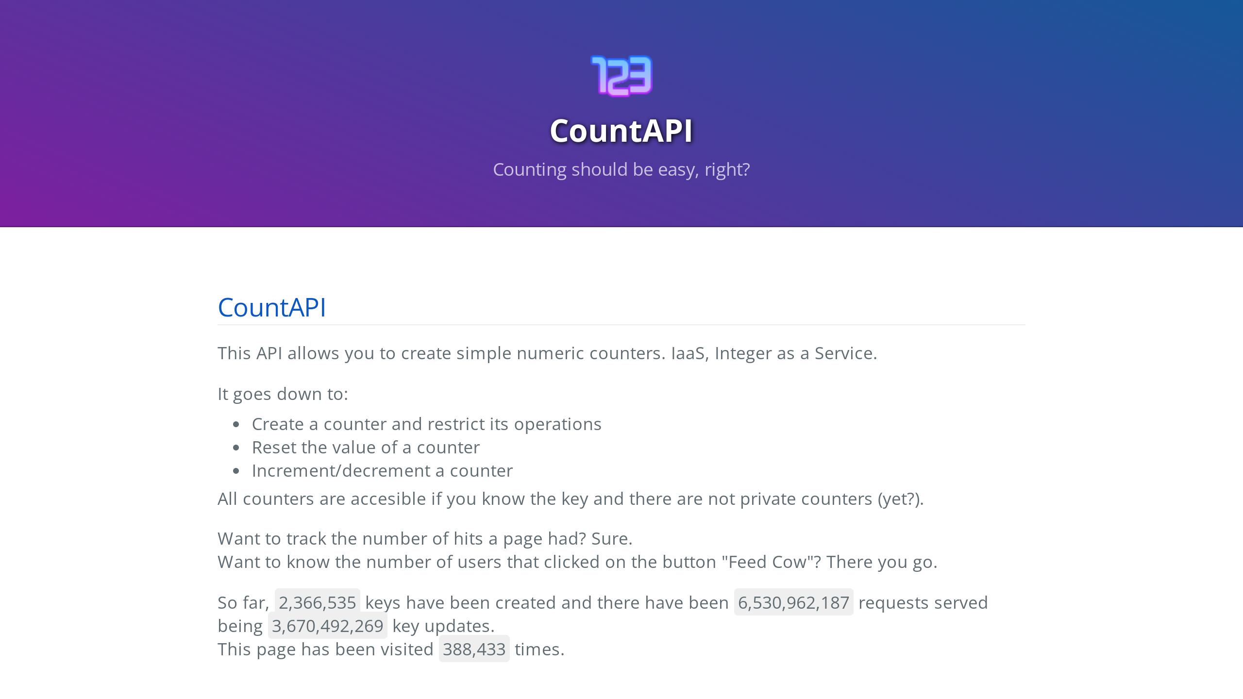 CountAPI's website screenshot