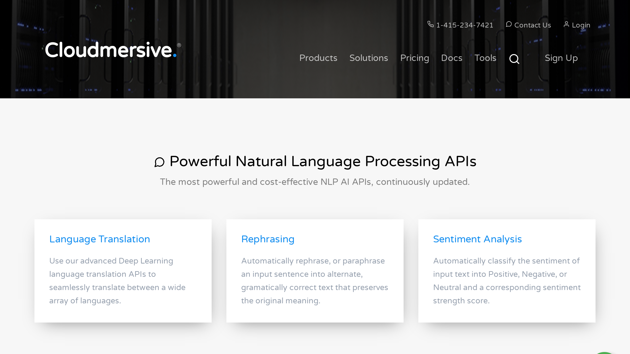 Cloudmersive Natural Language Processing's website screenshot