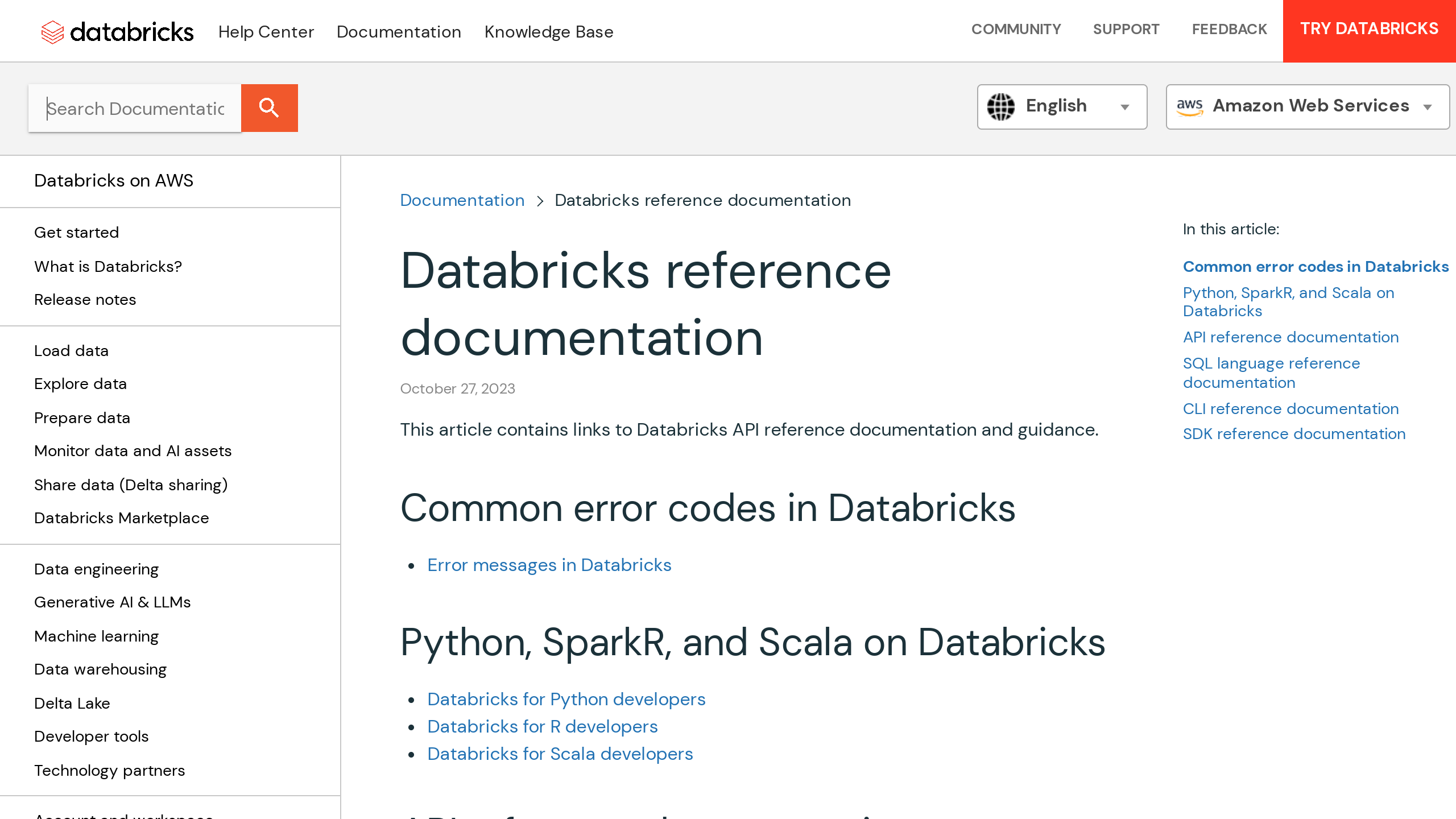 Databricks's website screenshot