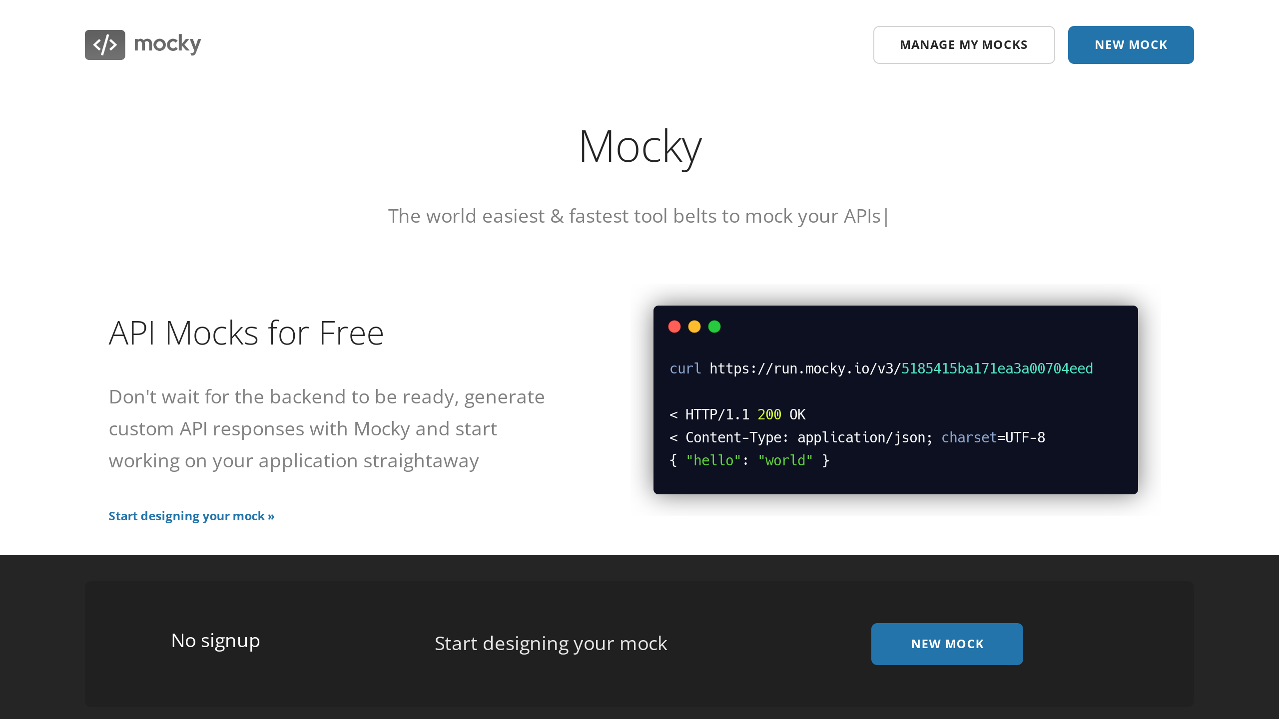 Mocky's website screenshot
