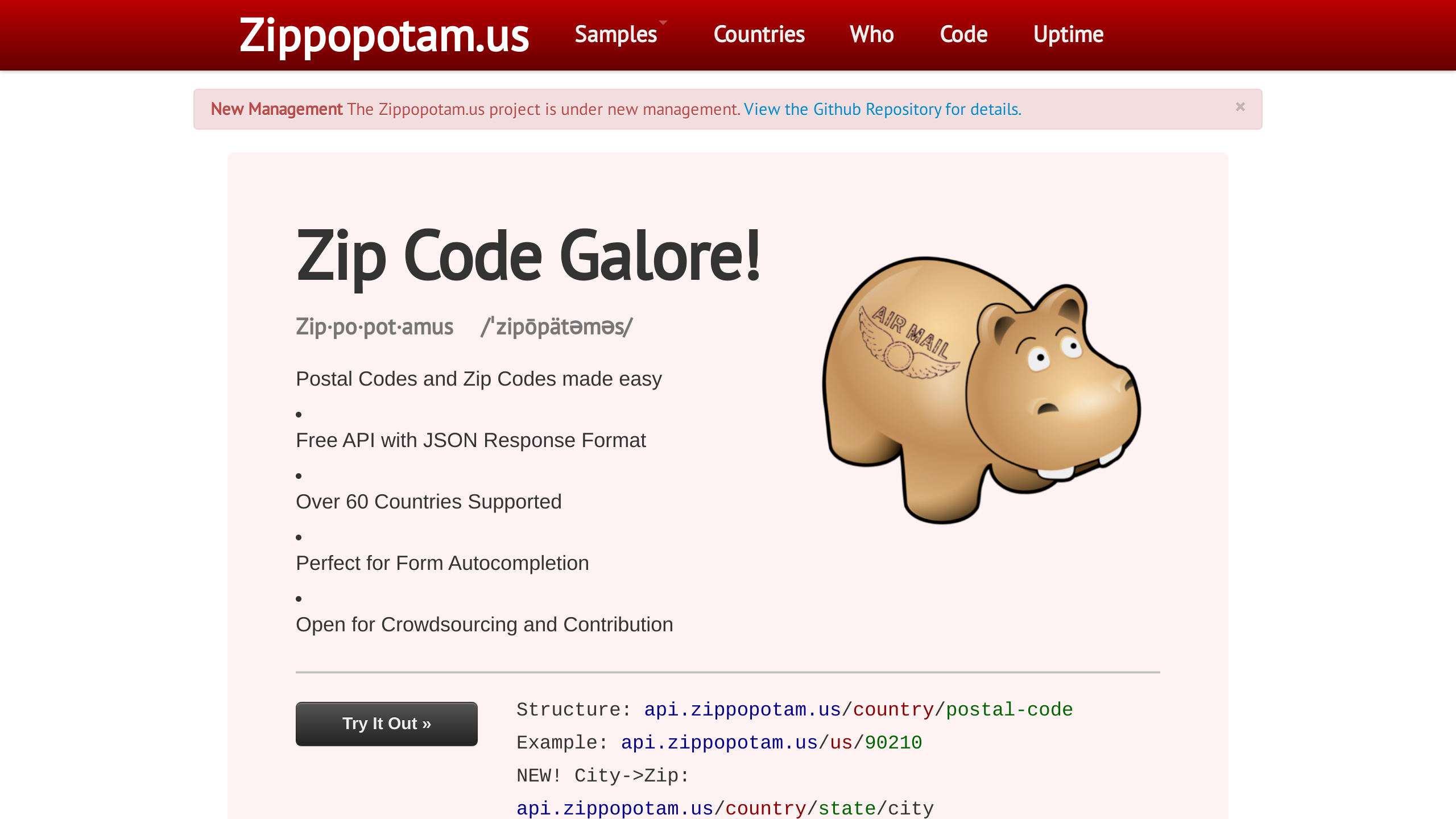 Zippopotam.us's website screenshot
