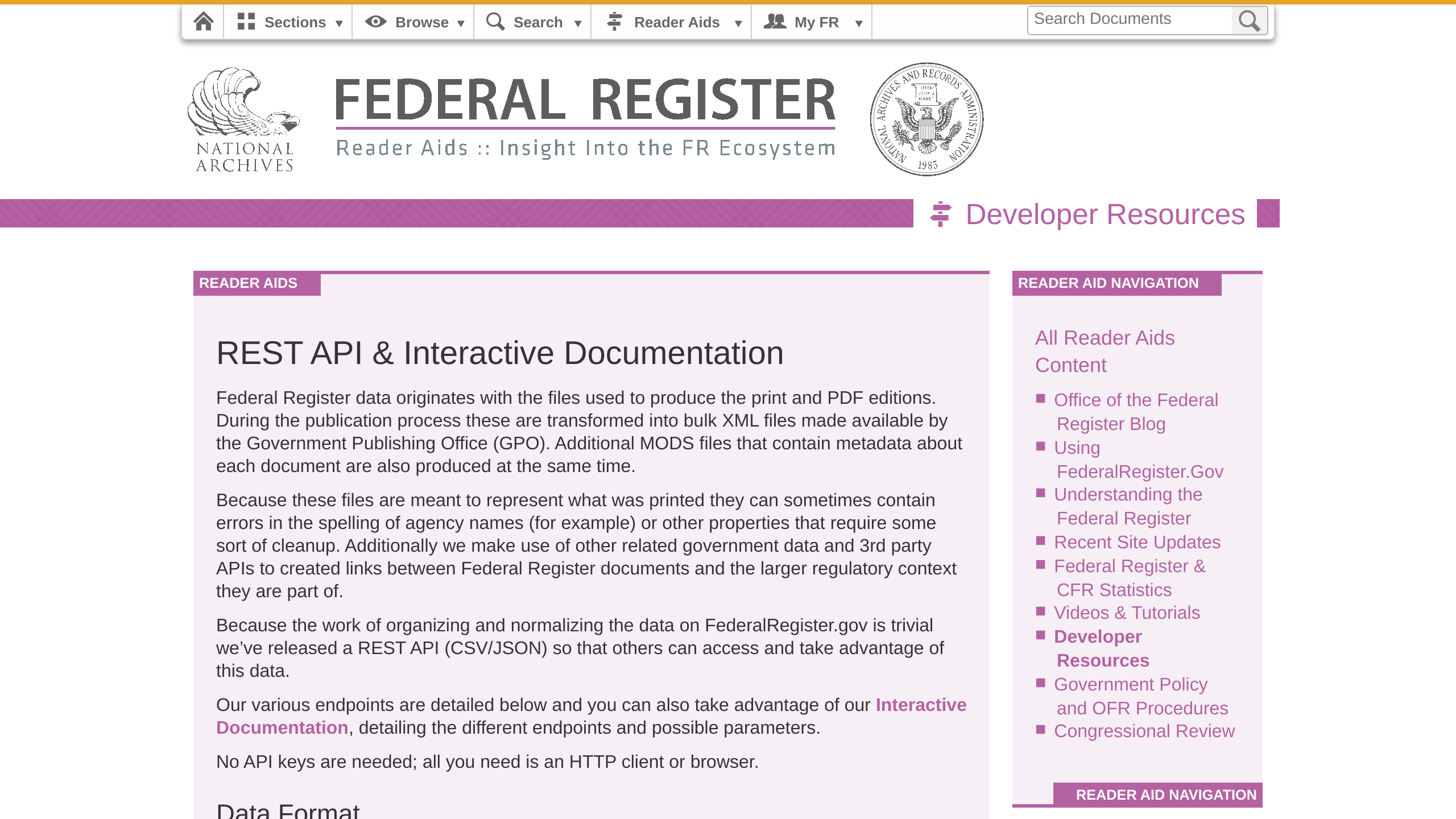 Federal Register's website screenshot