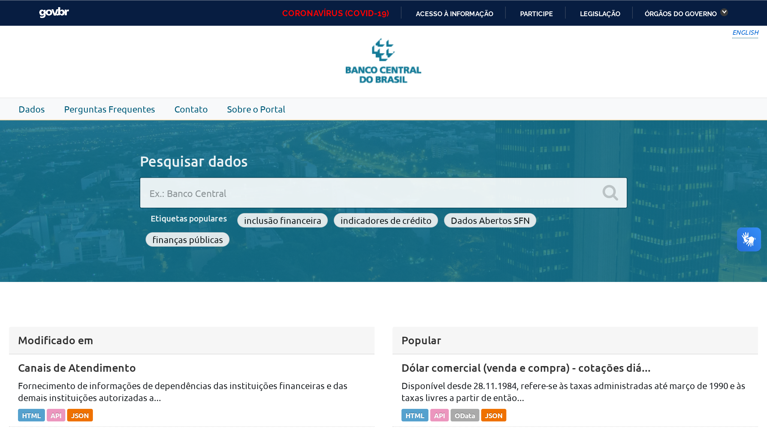 Brazil Central Bank Open Data's website screenshot