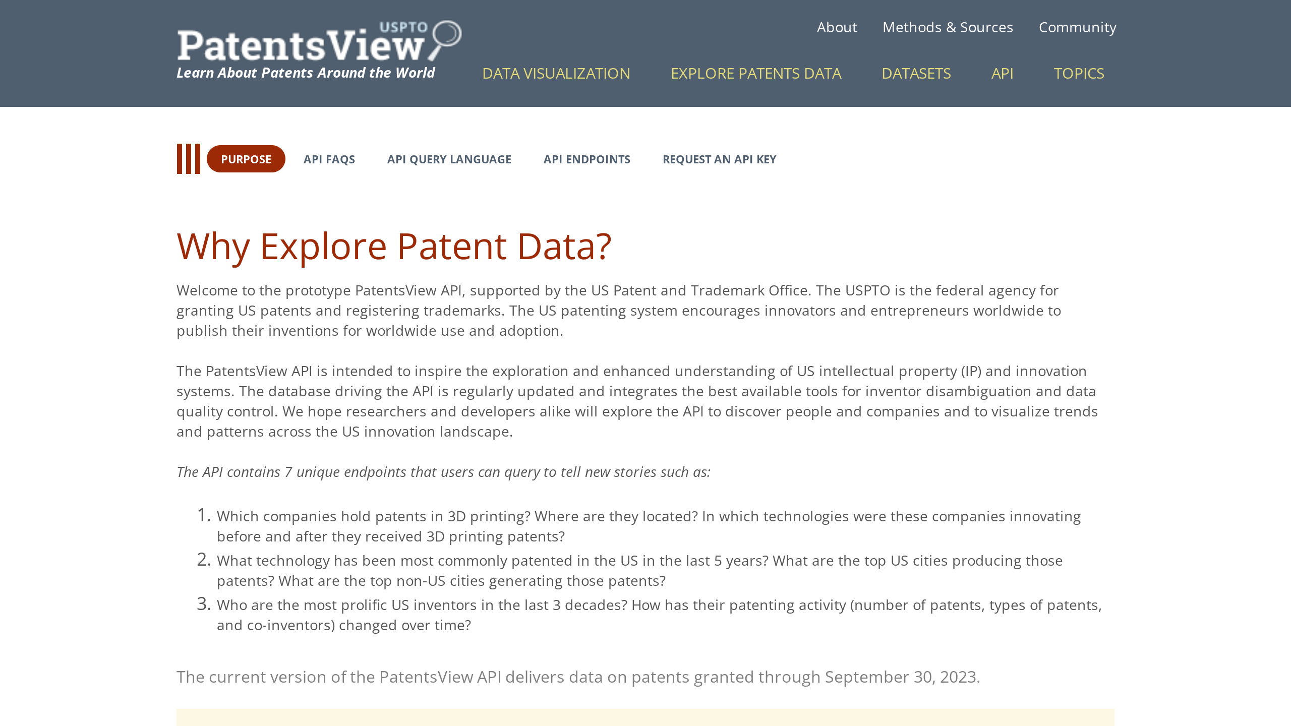 PatentsView 's website screenshot