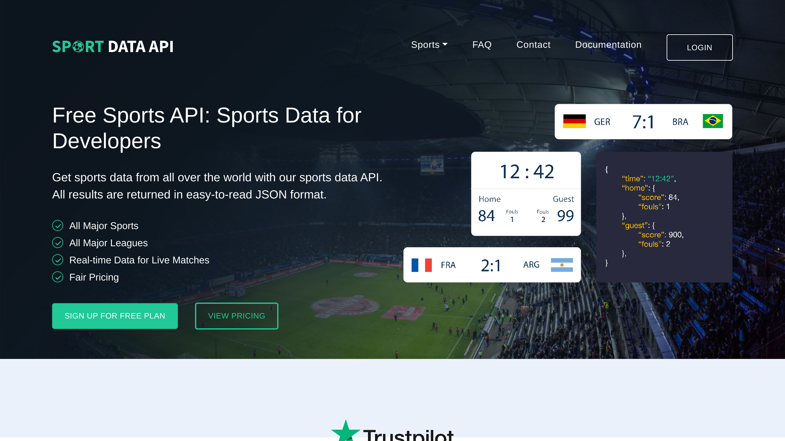 Sport Data's website screenshot