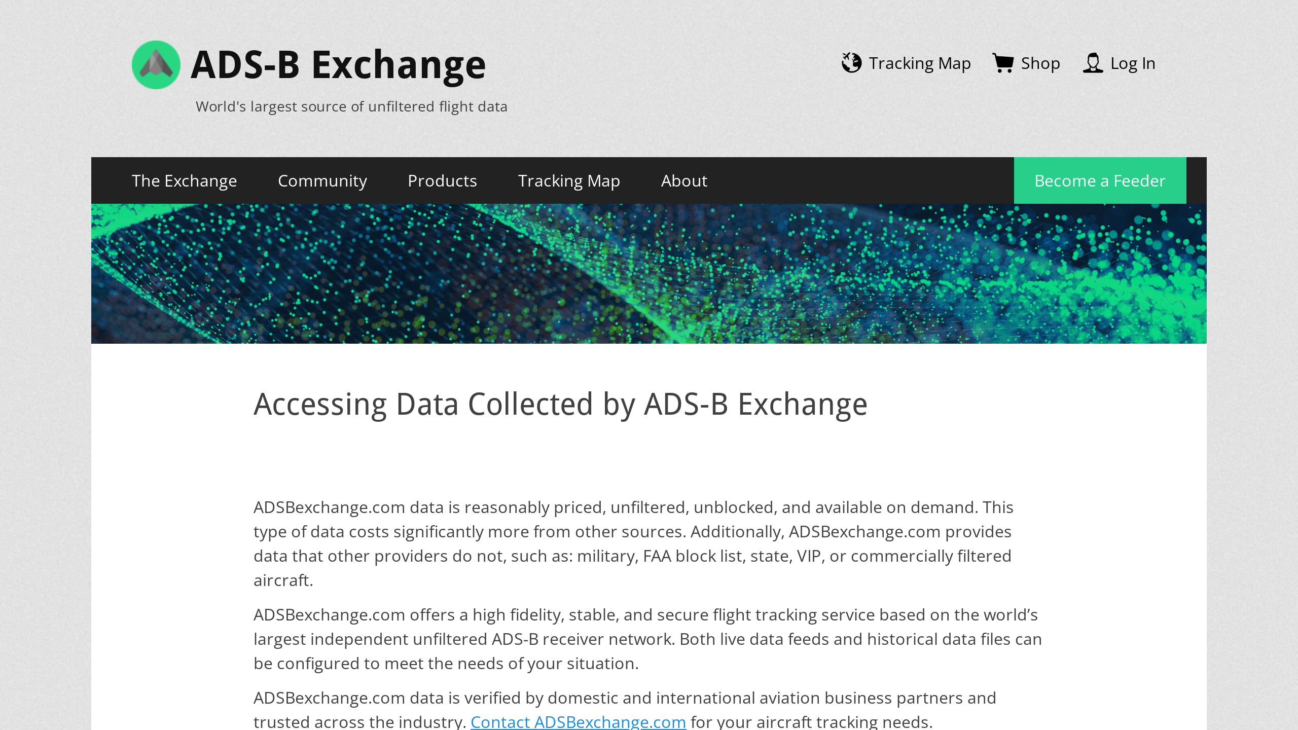 ADS-B Exchange's website screenshot