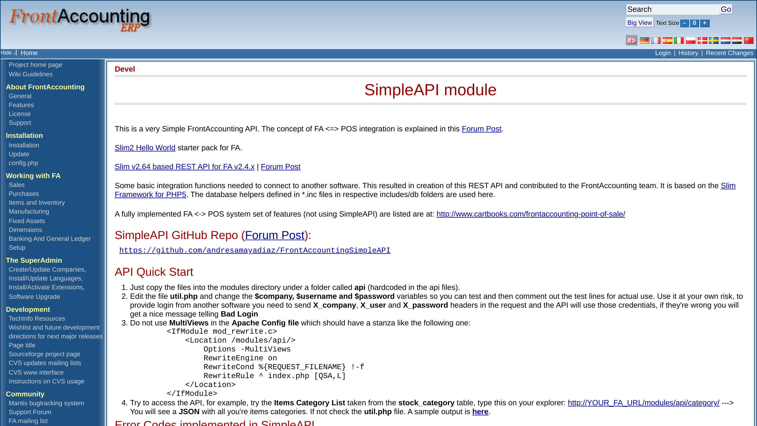 Front Accounting APIs's website screenshot