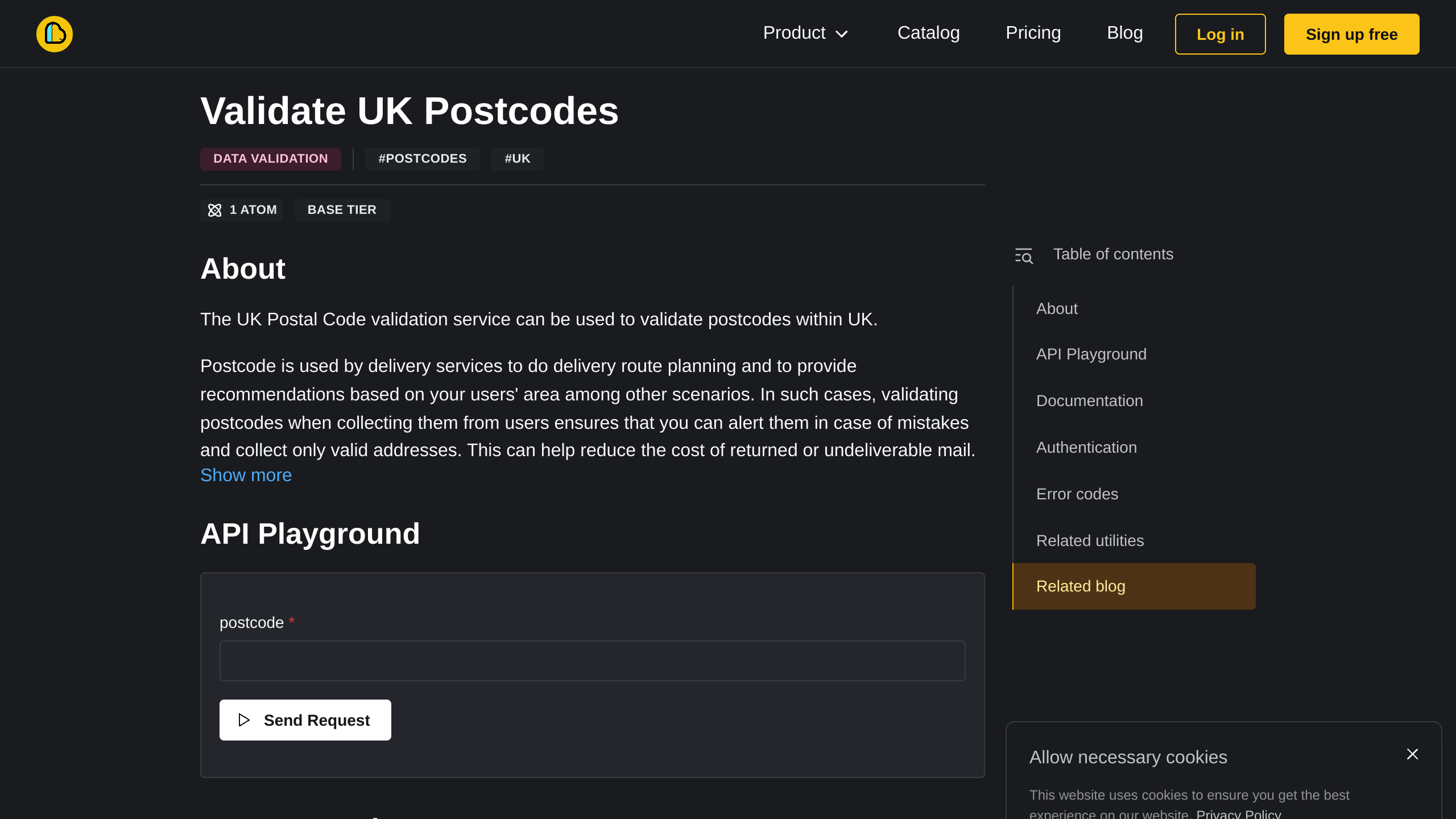 Validate UK Postcodes's website screenshot