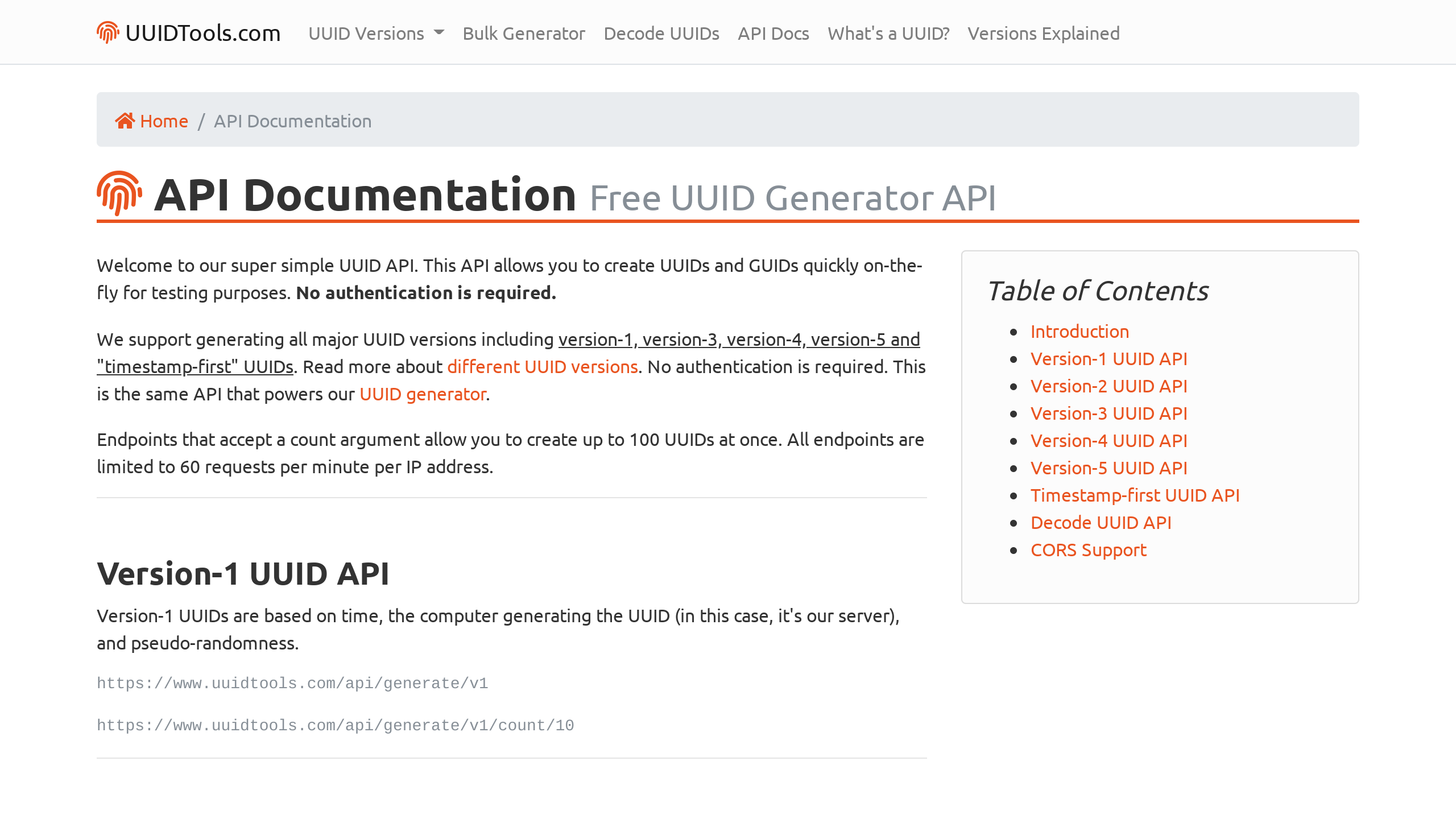 UUID Generator's website screenshot