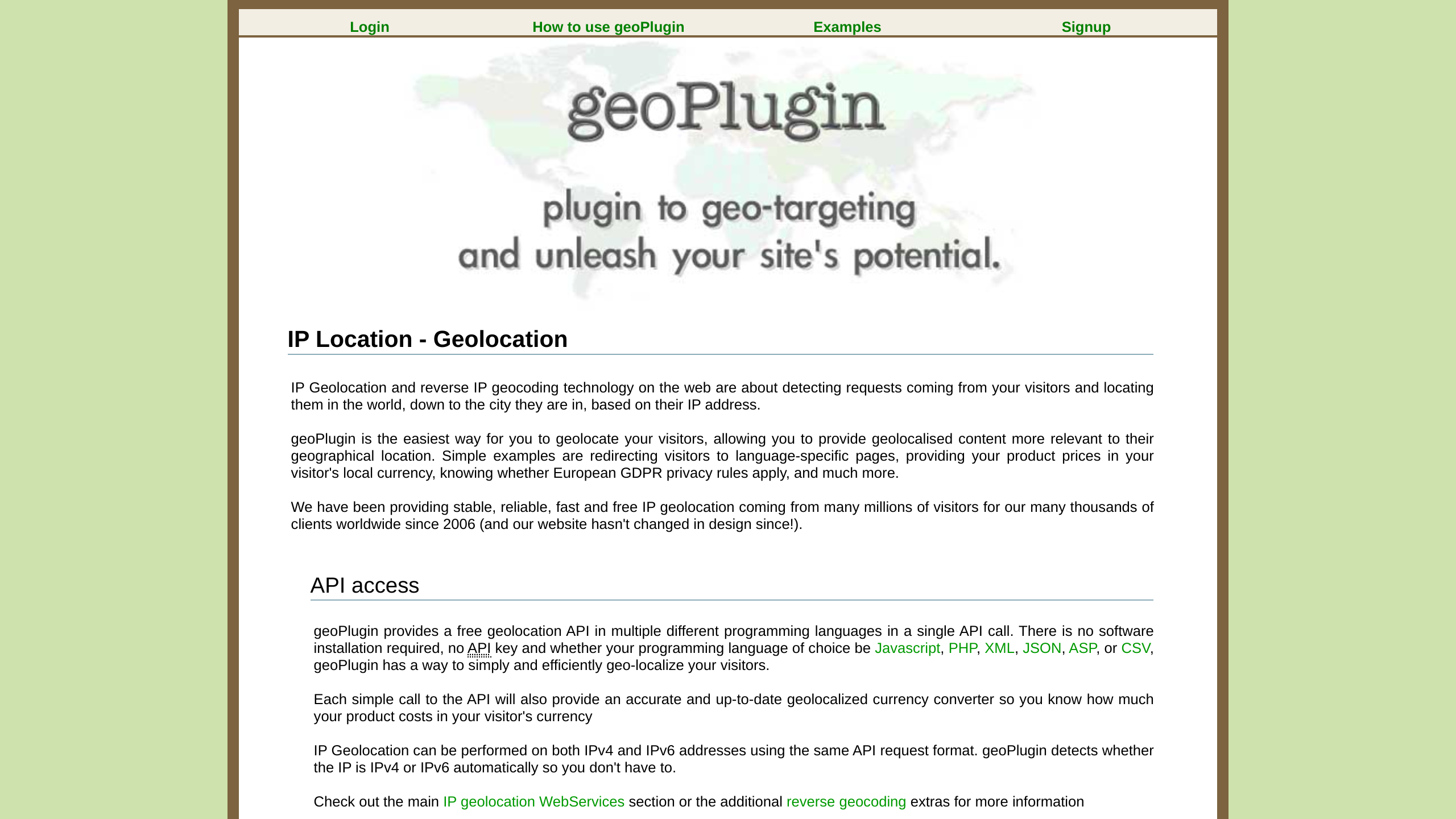 geoPlugin's website screenshot
