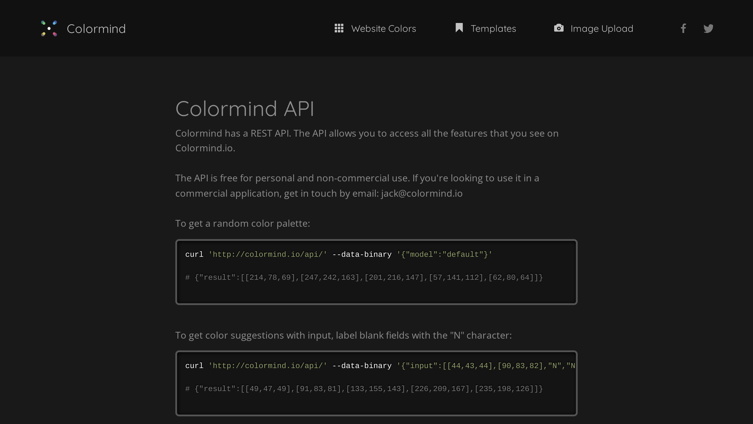 Colormind's website screenshot
