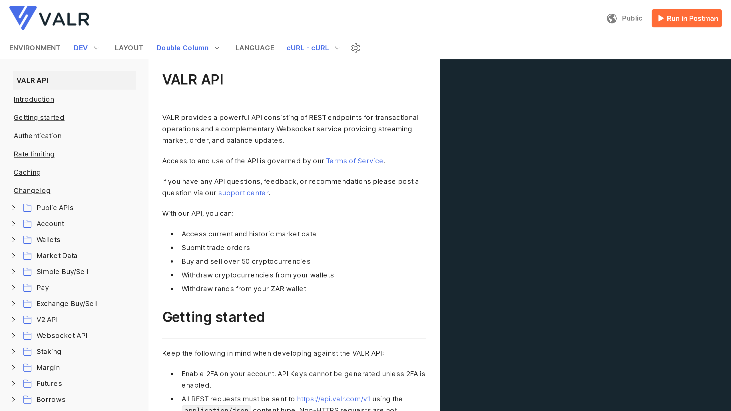 VALR's website screenshot