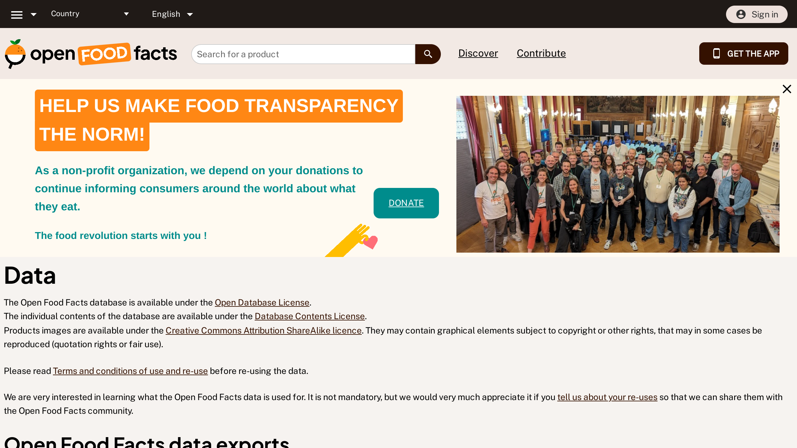 Open Food Facts's website screenshot
