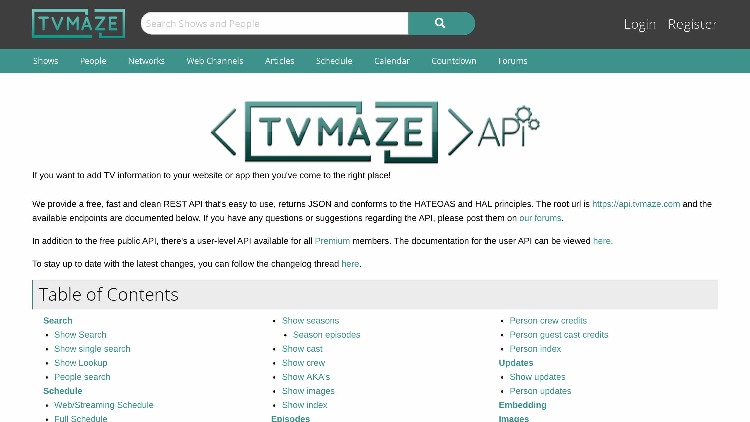 TVMaze's website screenshot