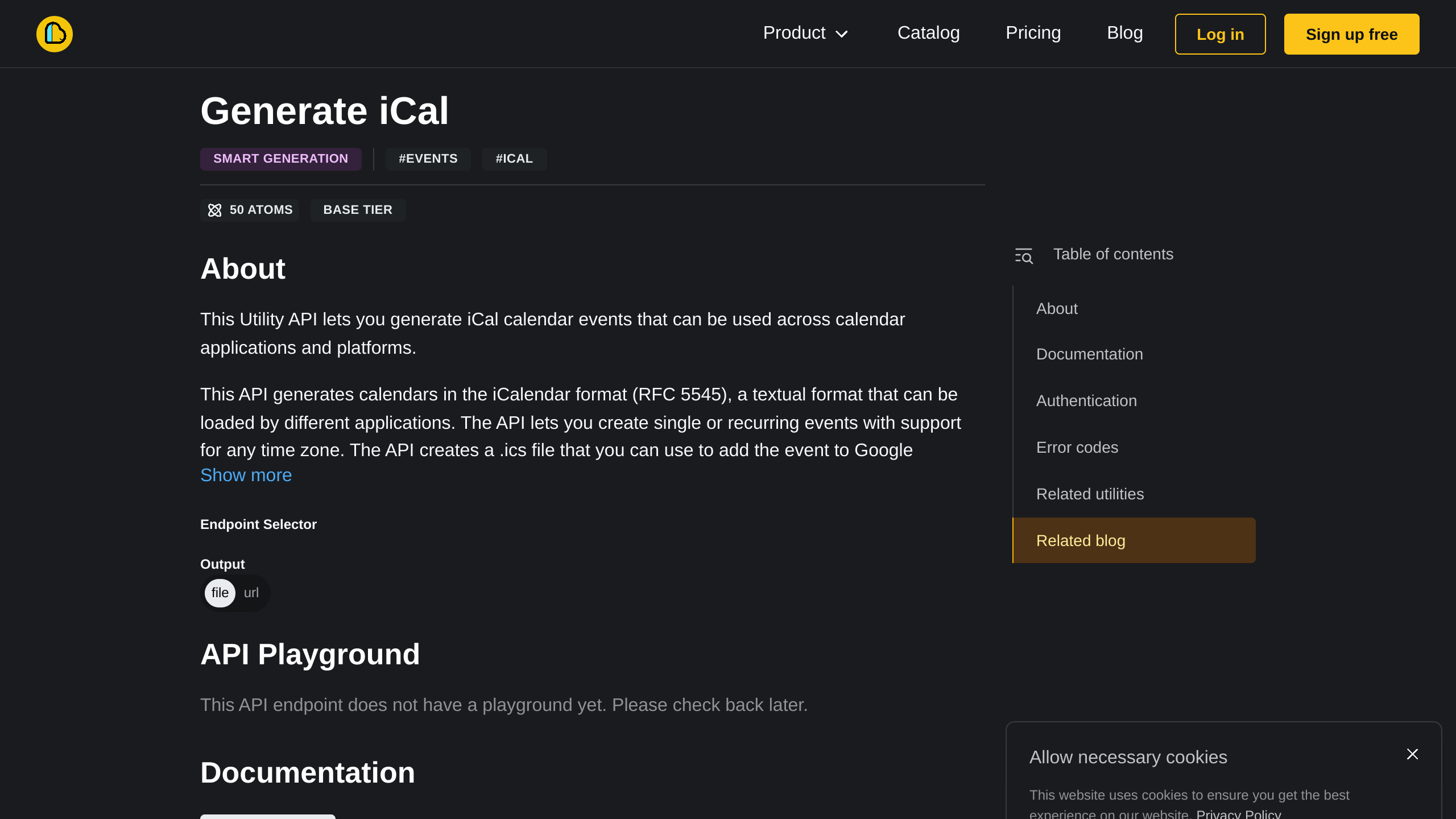 Generate iCAL's website screenshot