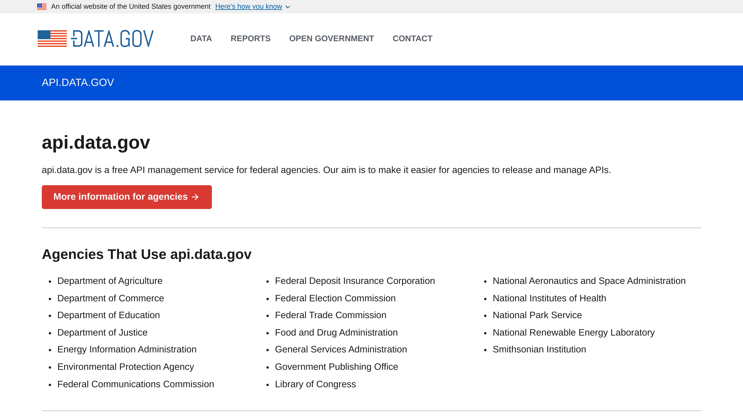 Data.gov's website screenshot