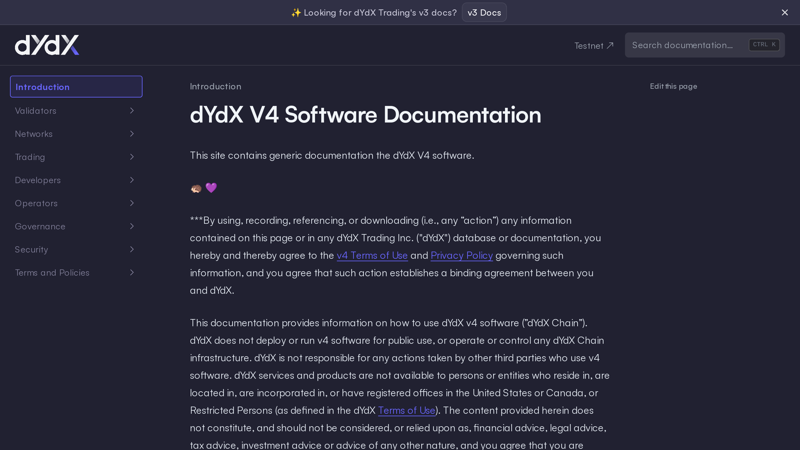 dYdX's website screenshot