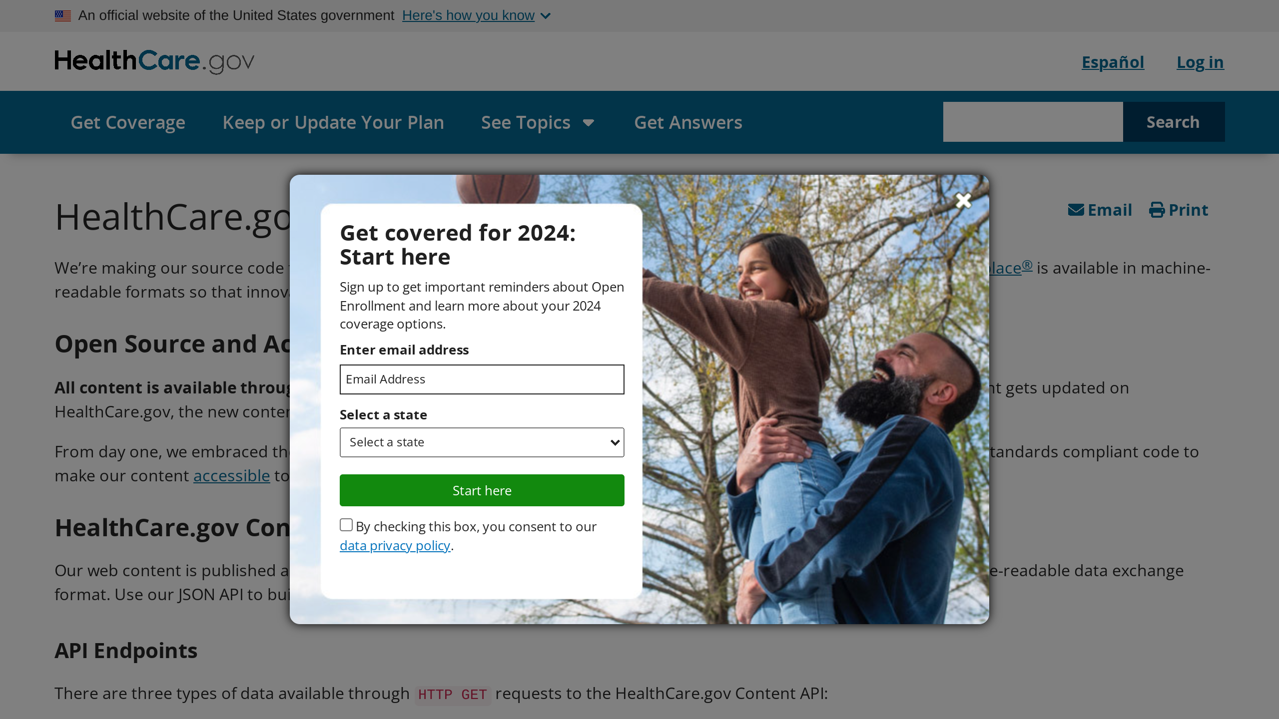 Healthcare.gov's website screenshot
