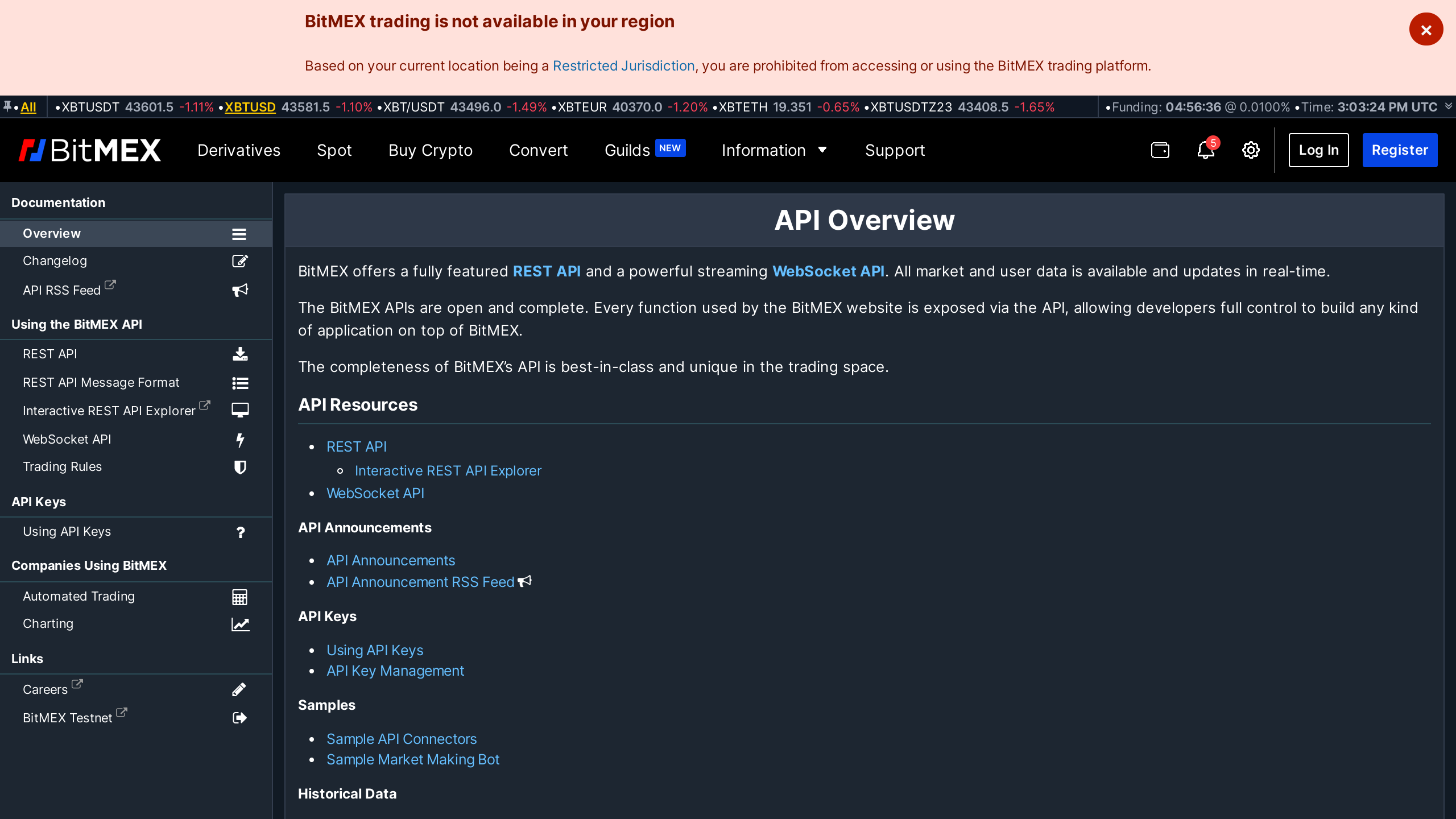 Bitmex's website screenshot