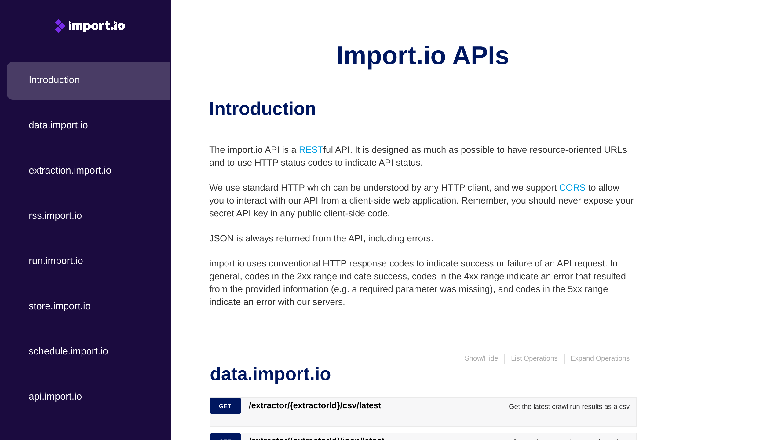 import.io's website screenshot