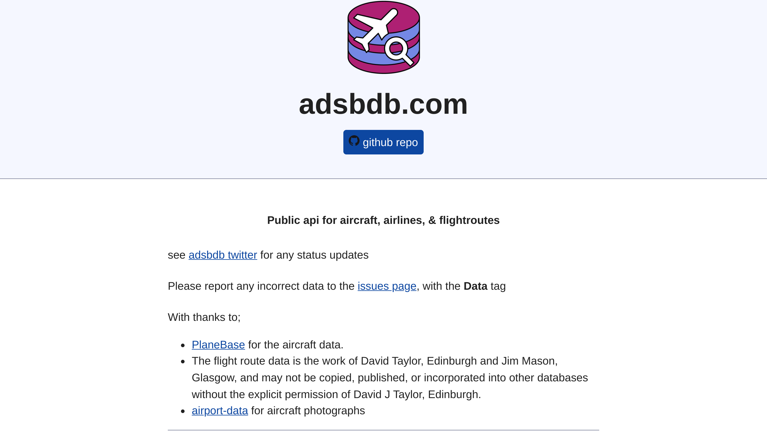 adsbdb's website screenshot