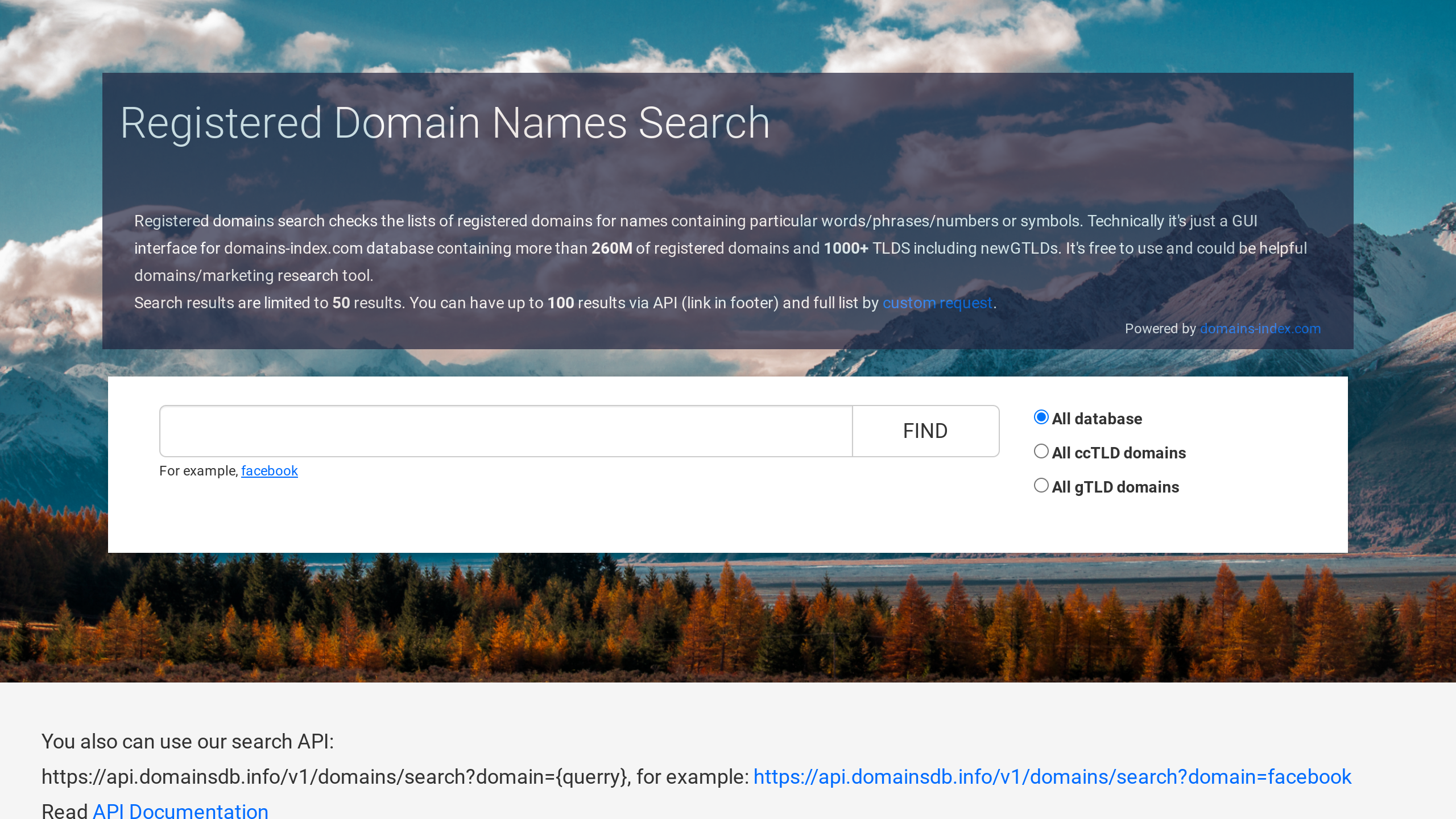 Domainsdb.info's website screenshot