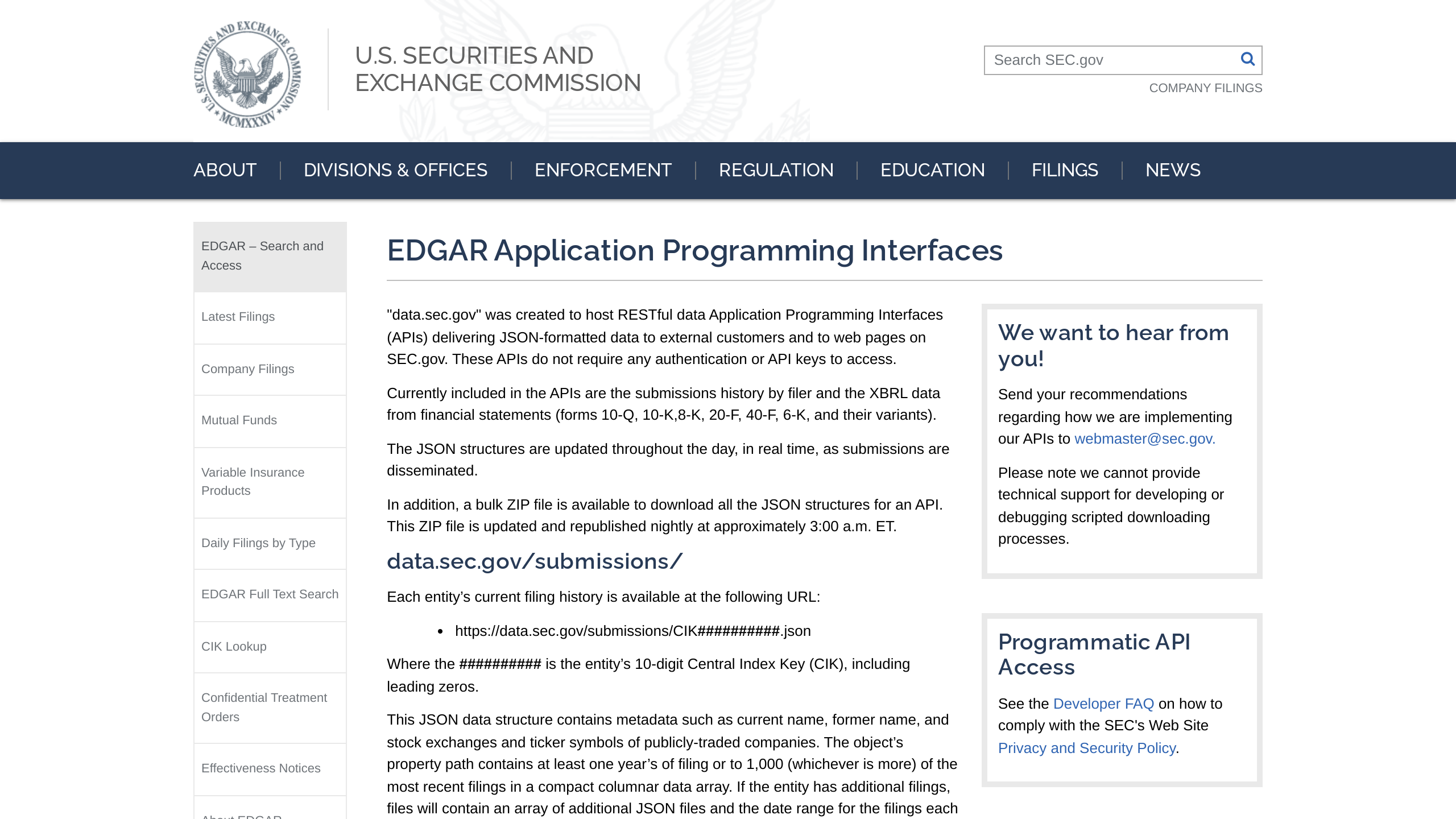 SEC EDGAR Data's website screenshot