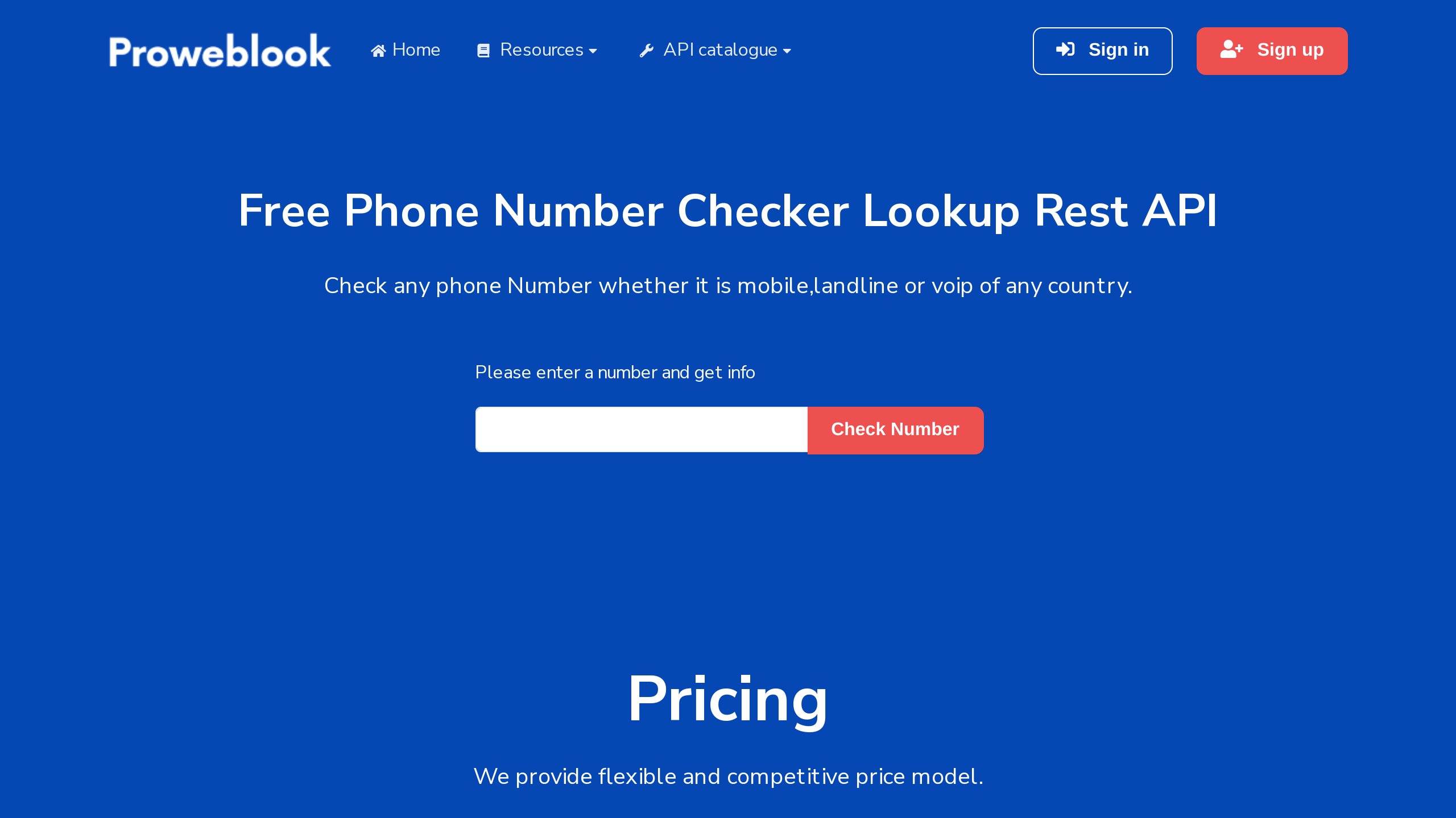 Proweblook Phone Number Checker's website screenshot