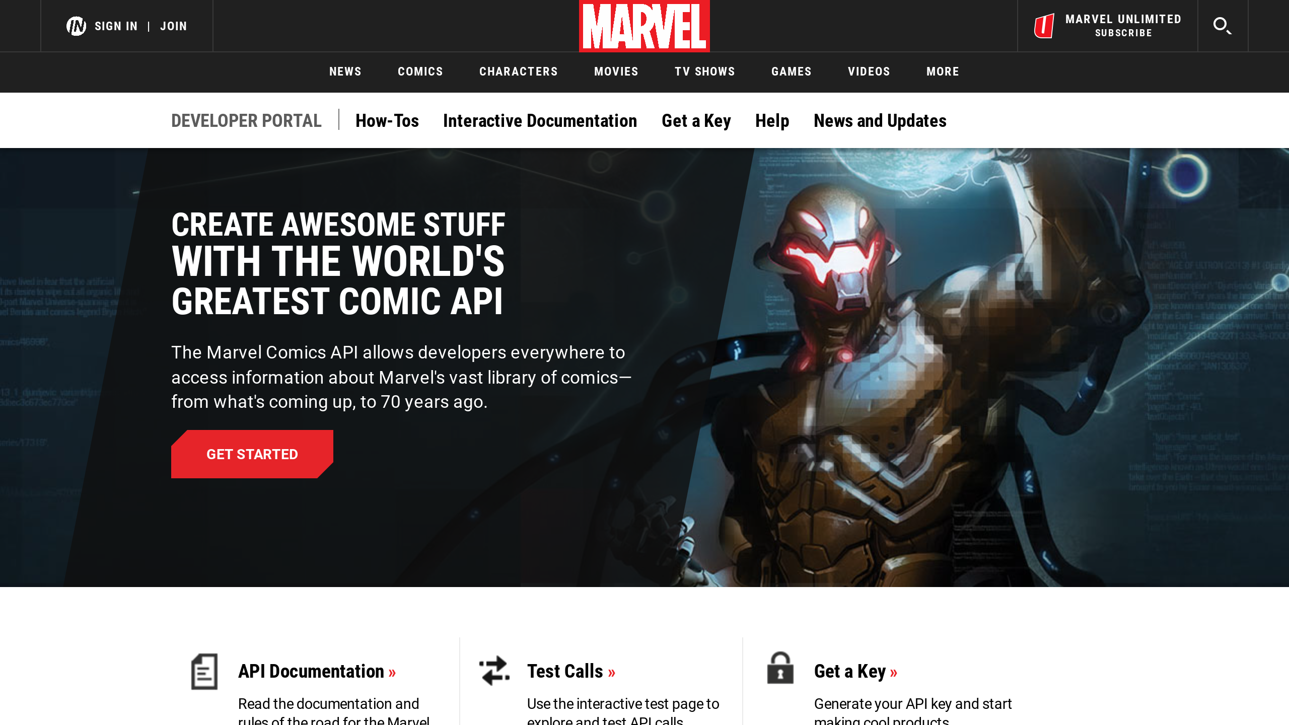Marvel's website screenshot