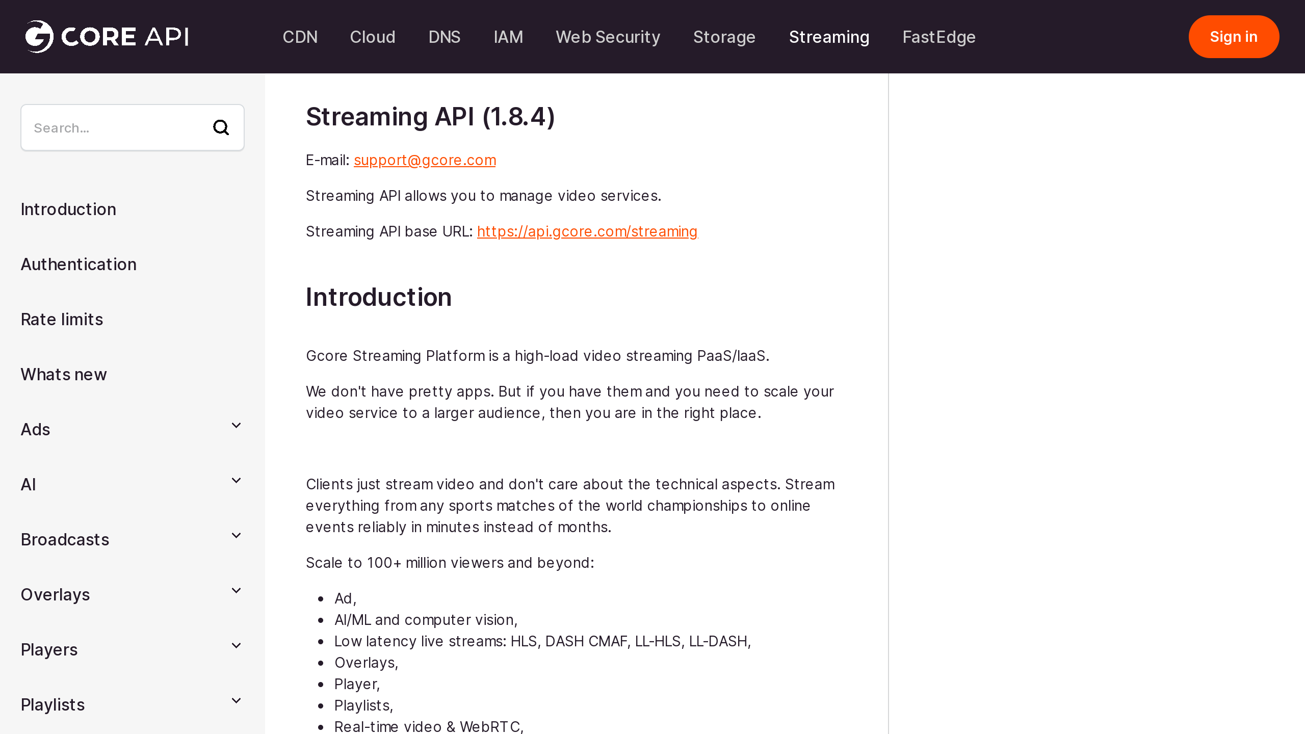 Gcore Streaming's website screenshot