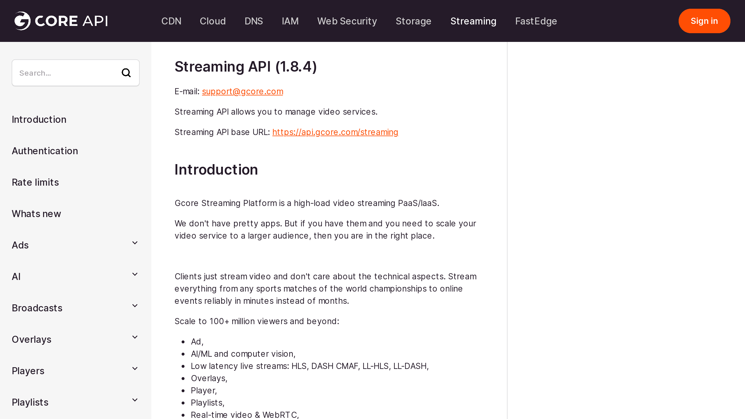 Gcore Streaming's website screenshot