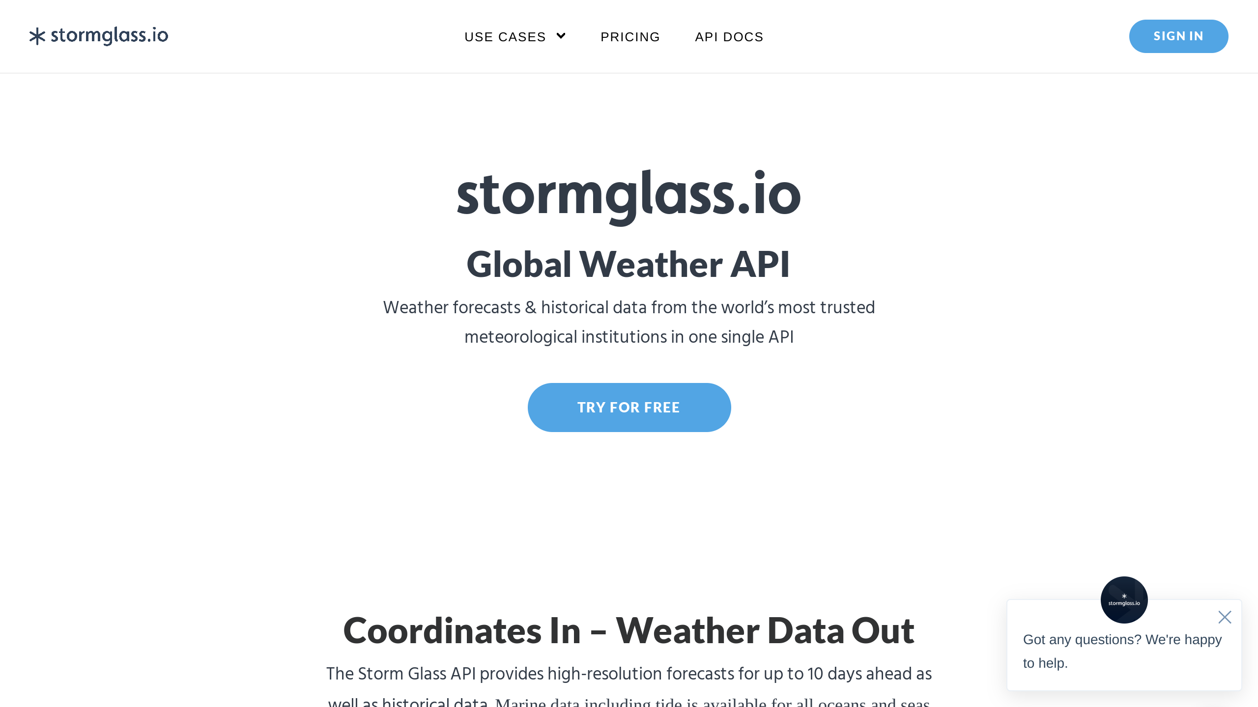 Storm Glass's website screenshot