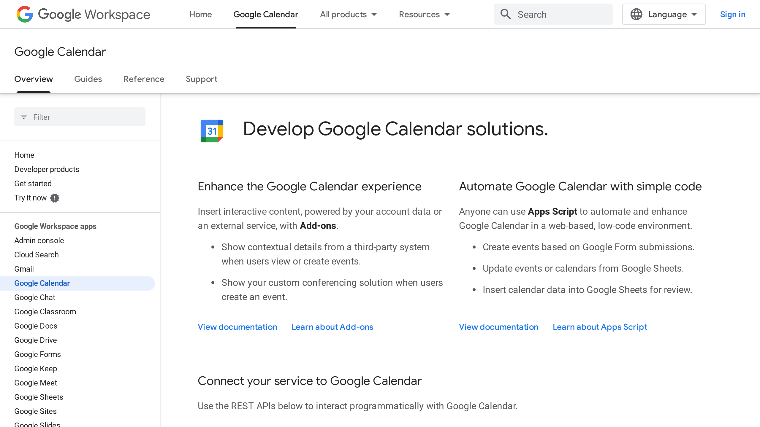 Google Calendar's website screenshot